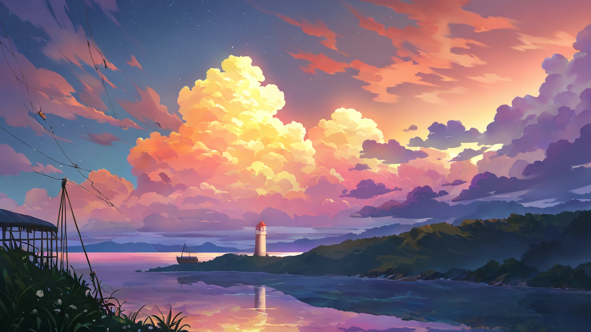 seaside lighthouse lofi wallpaper