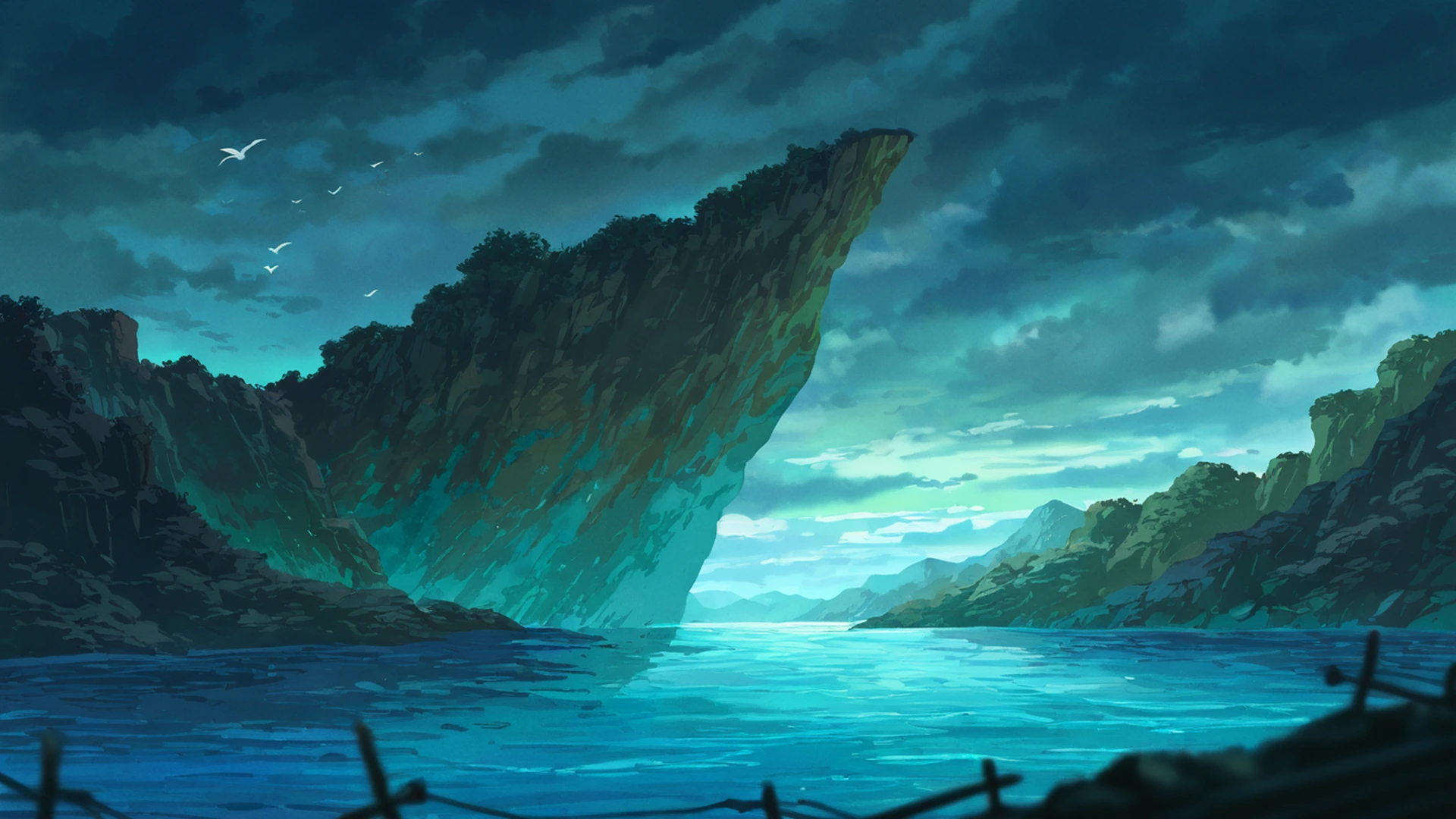 seaside lighthouse lofi wallpaper