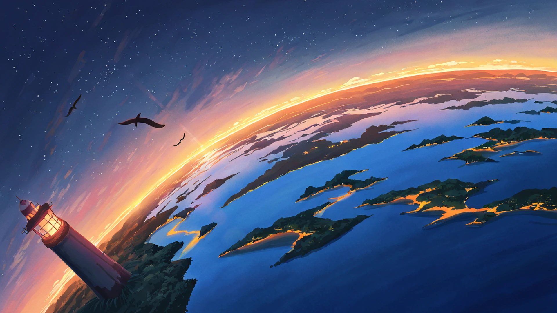 seaside lighthouse lofi wallpaper