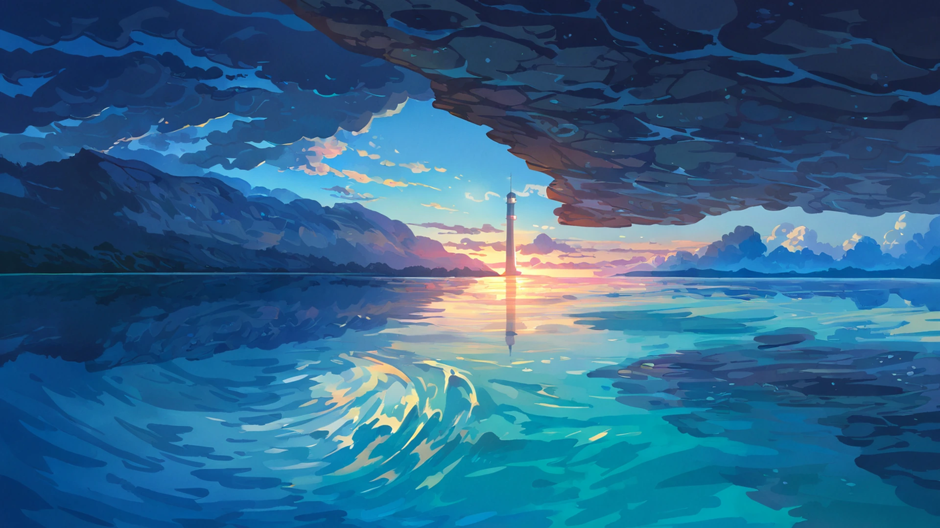 seaside lighthouse lofi wallpaper