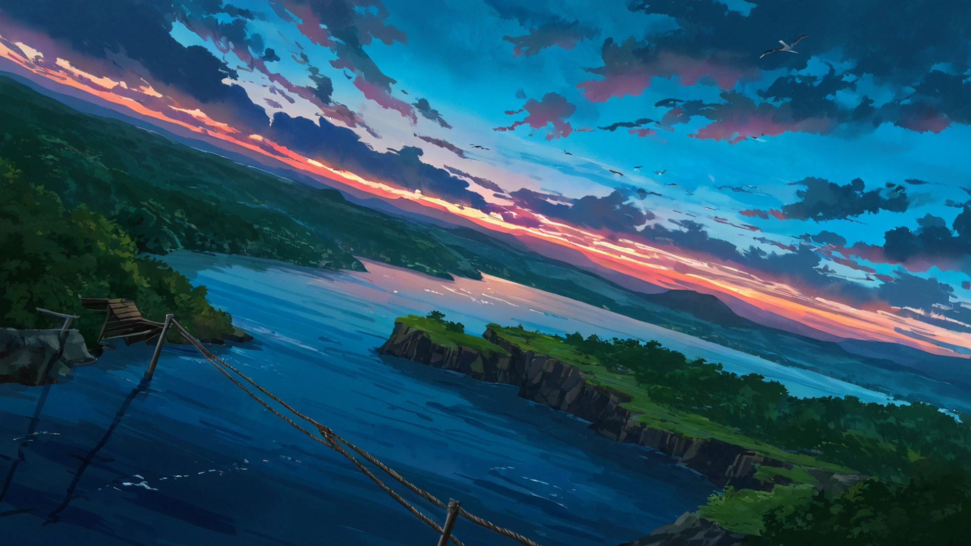 seaside lighthouse lofi wallpaper