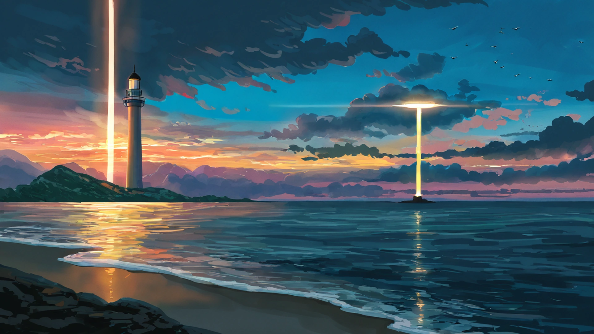 seaside lighthouse lofi wallpaper