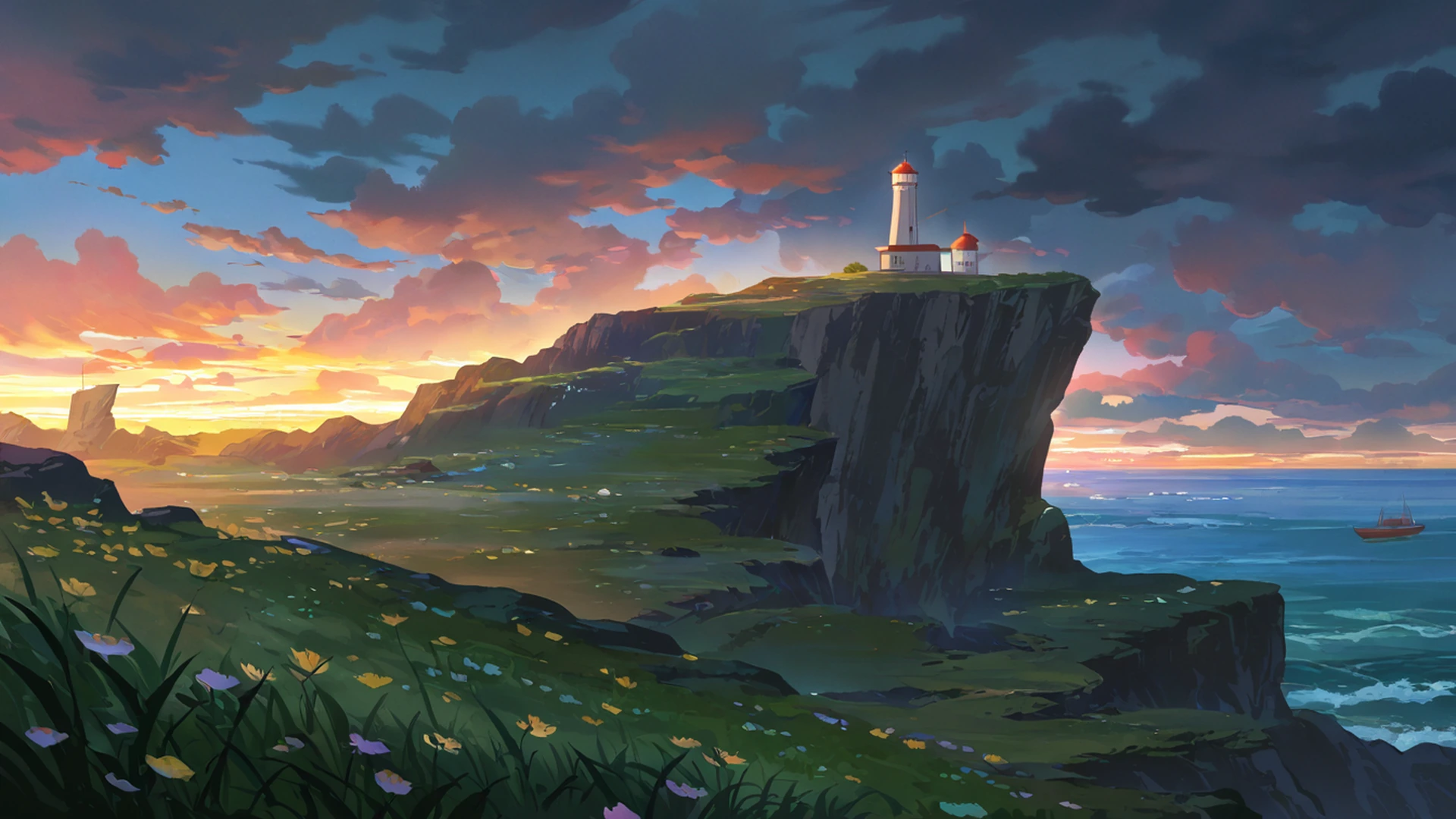 seaside lighthouse lofi wallpaper
