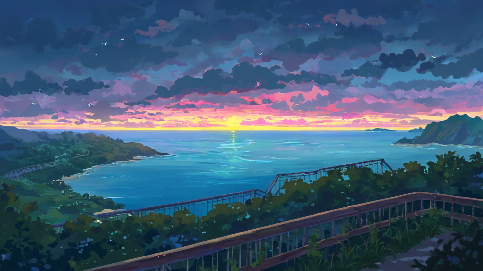 seaside lighthouse lofi wallpaper