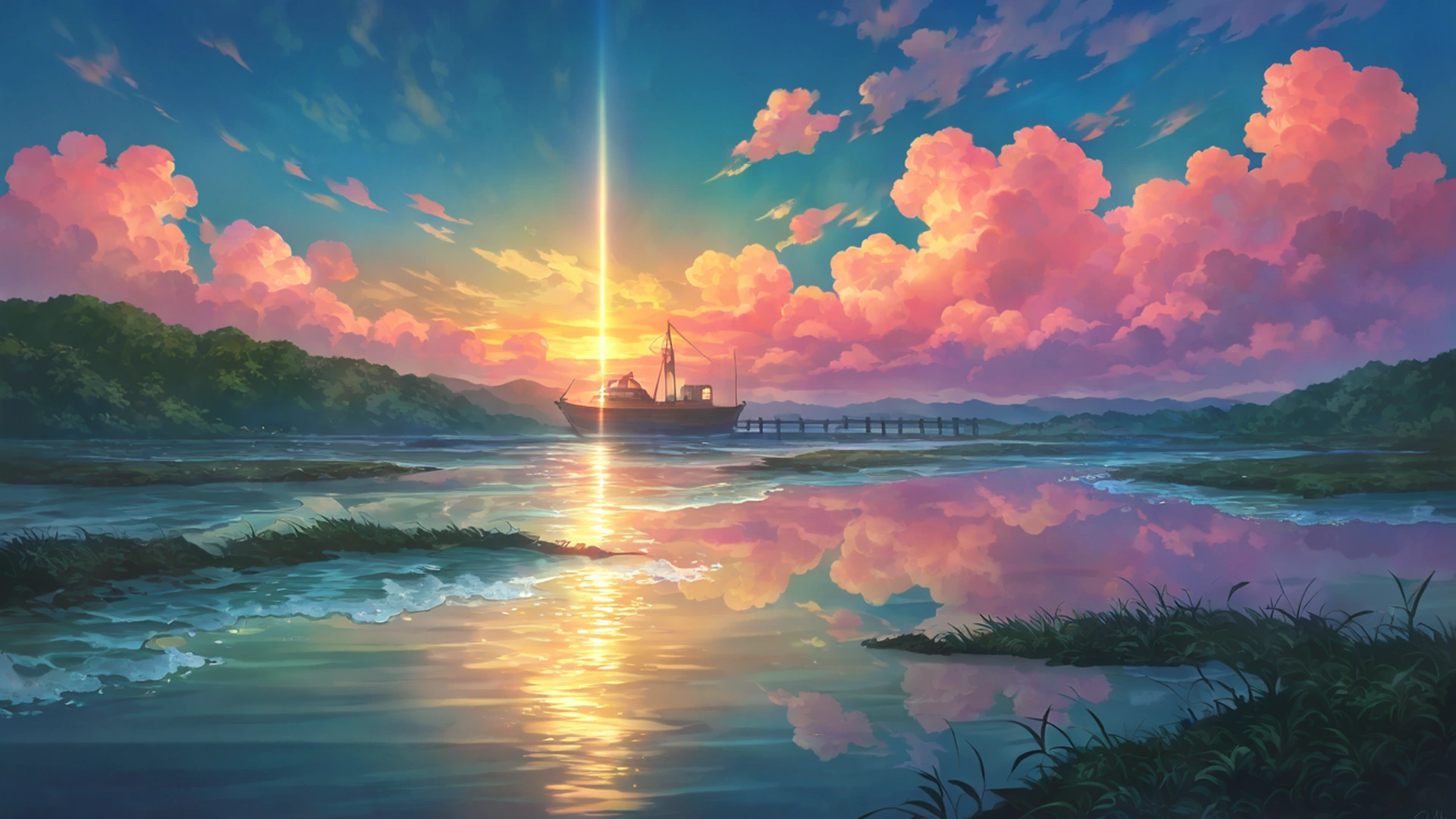 seaside lighthouse lofi wallpaper