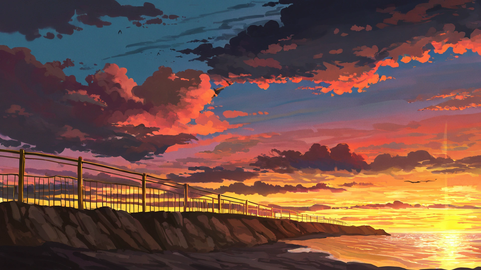 seaside lighthouse lofi wallpaper