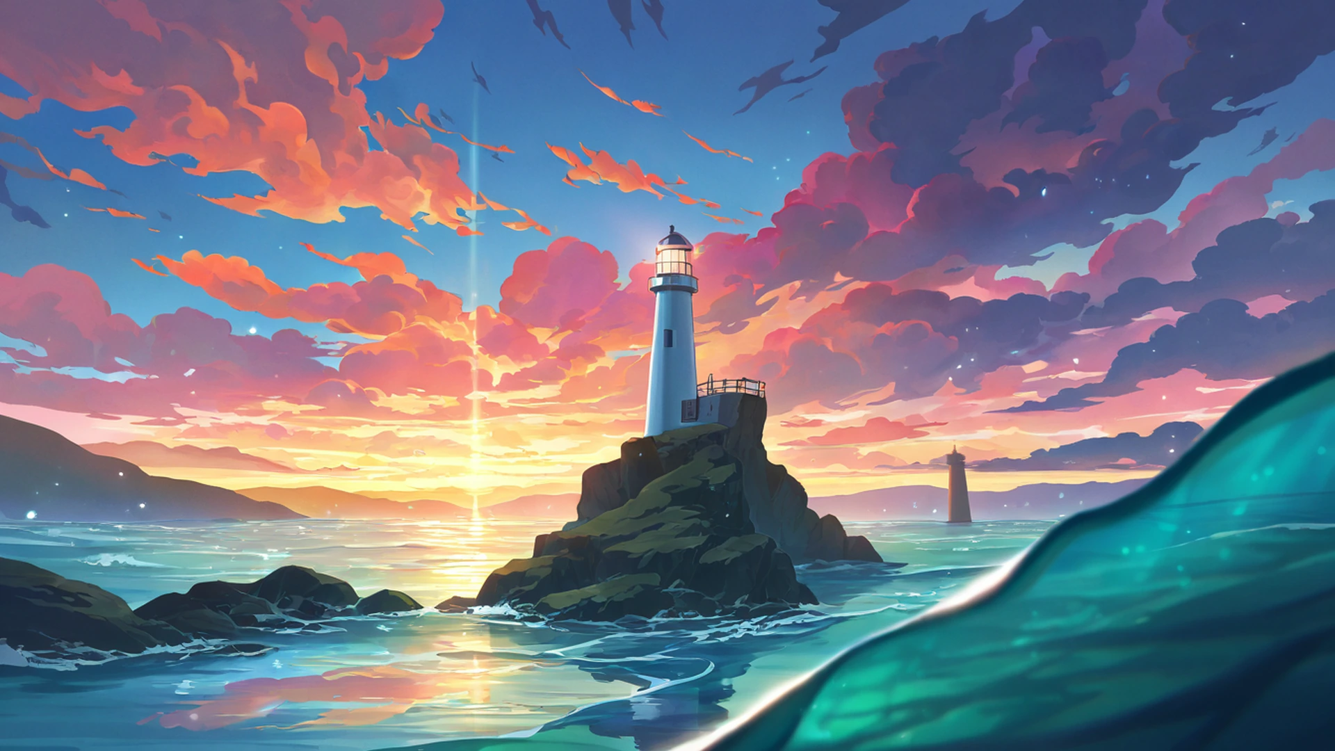seaside lighthouse lofi wallpaper