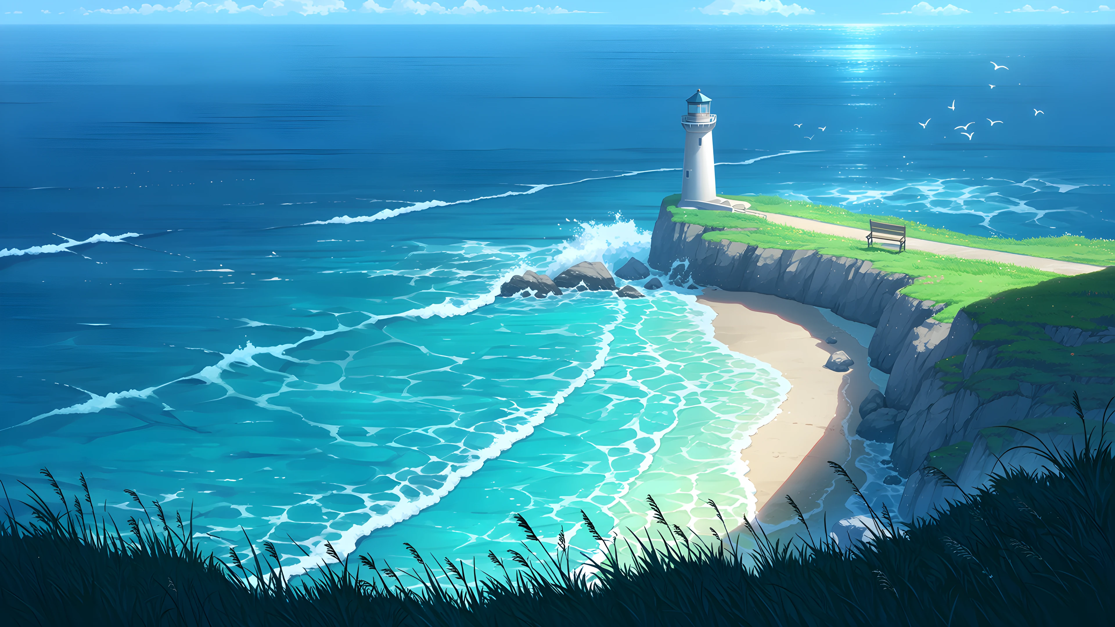 Seaside Lighthouse variant — Japanese aesthetic lofi wallpaper HD 4K Ultrawide