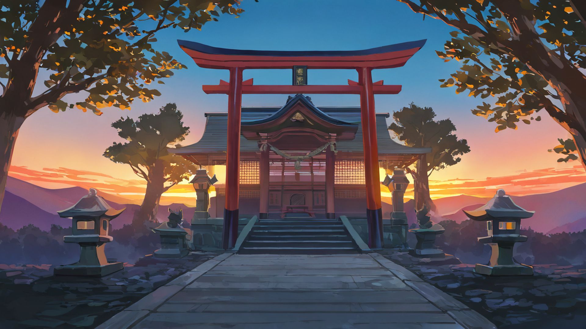 shrine torii lofi wallpaper