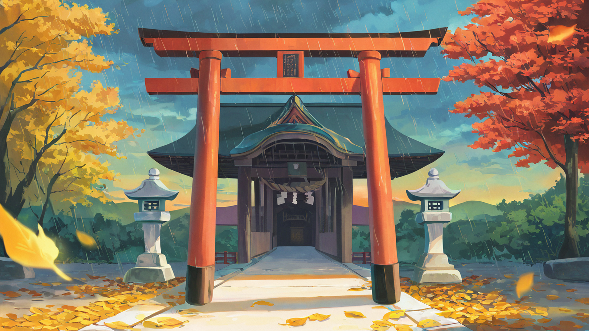 shrine torii lofi wallpaper