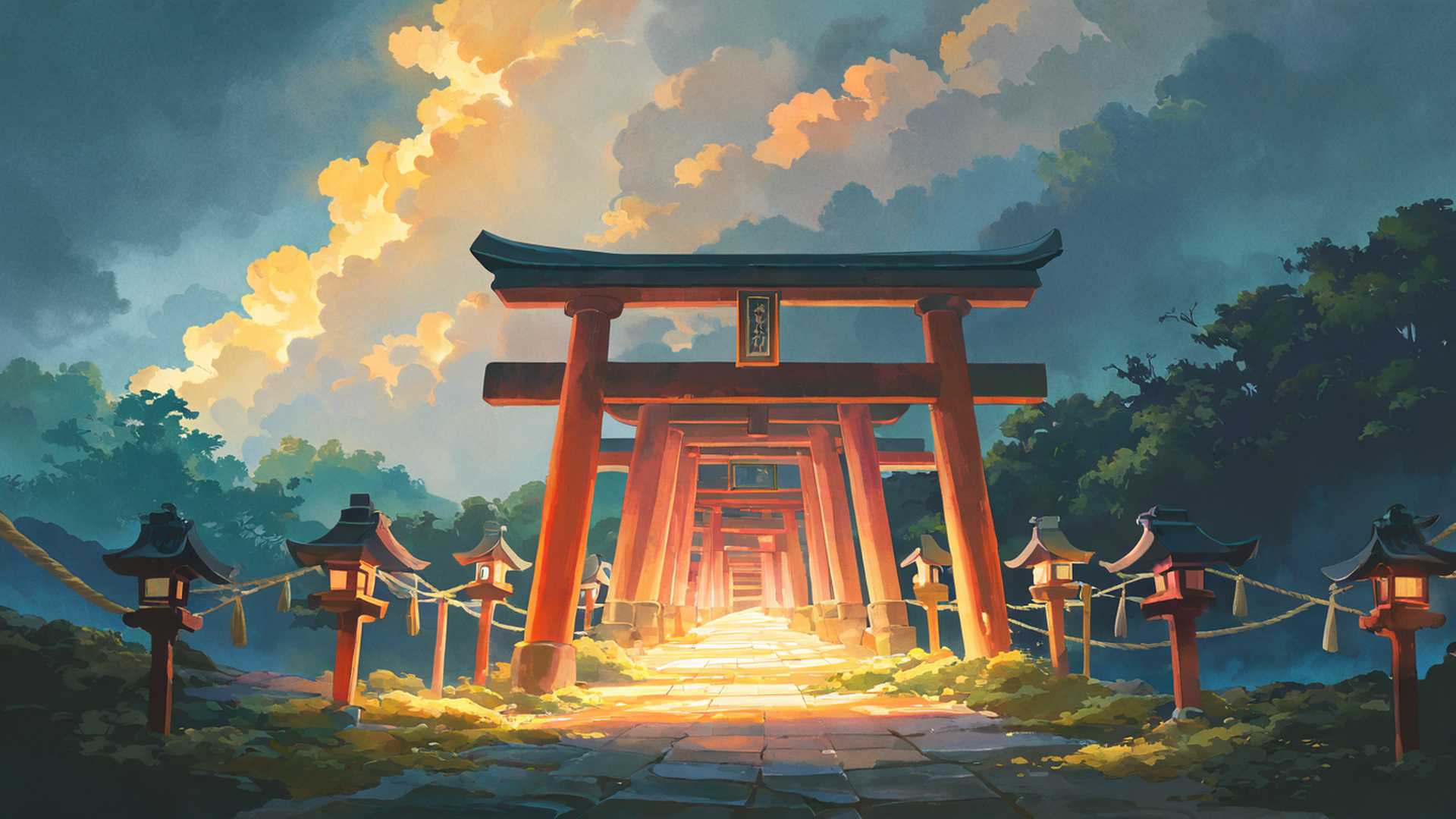 shrine torii lofi wallpaper
