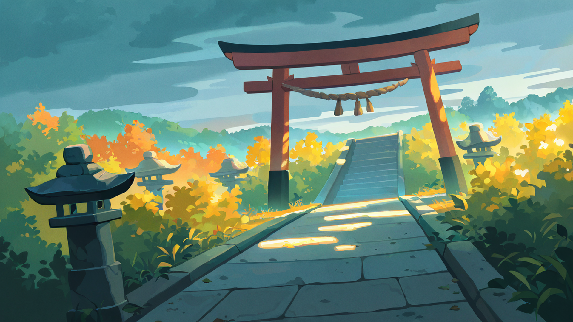 shrine torii lofi wallpaper