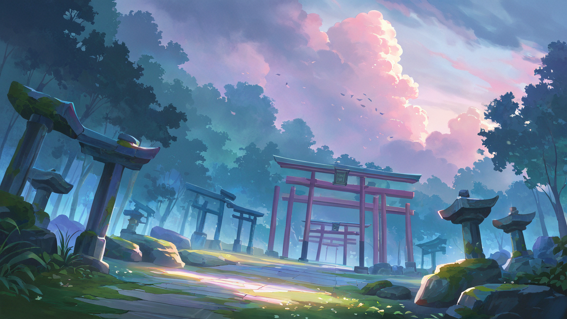 shrine torii lofi wallpaper