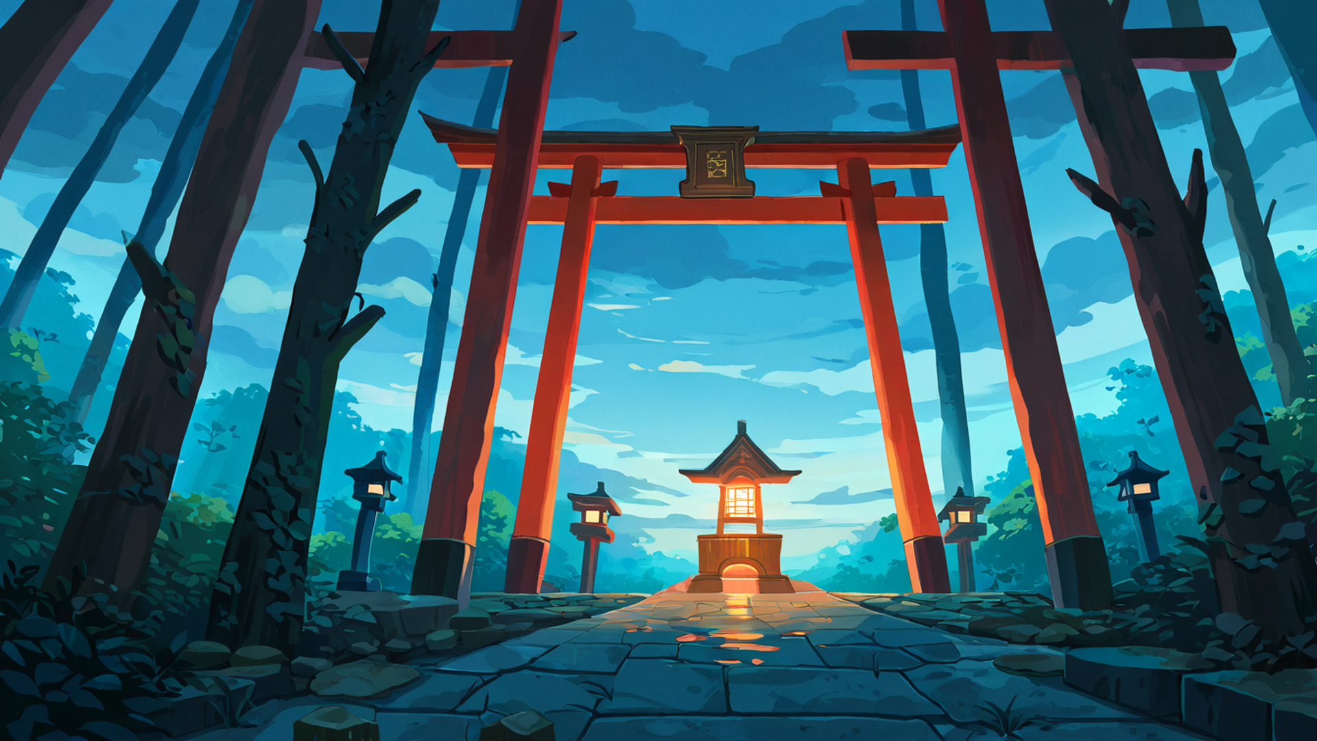 shrine torii lofi wallpaper