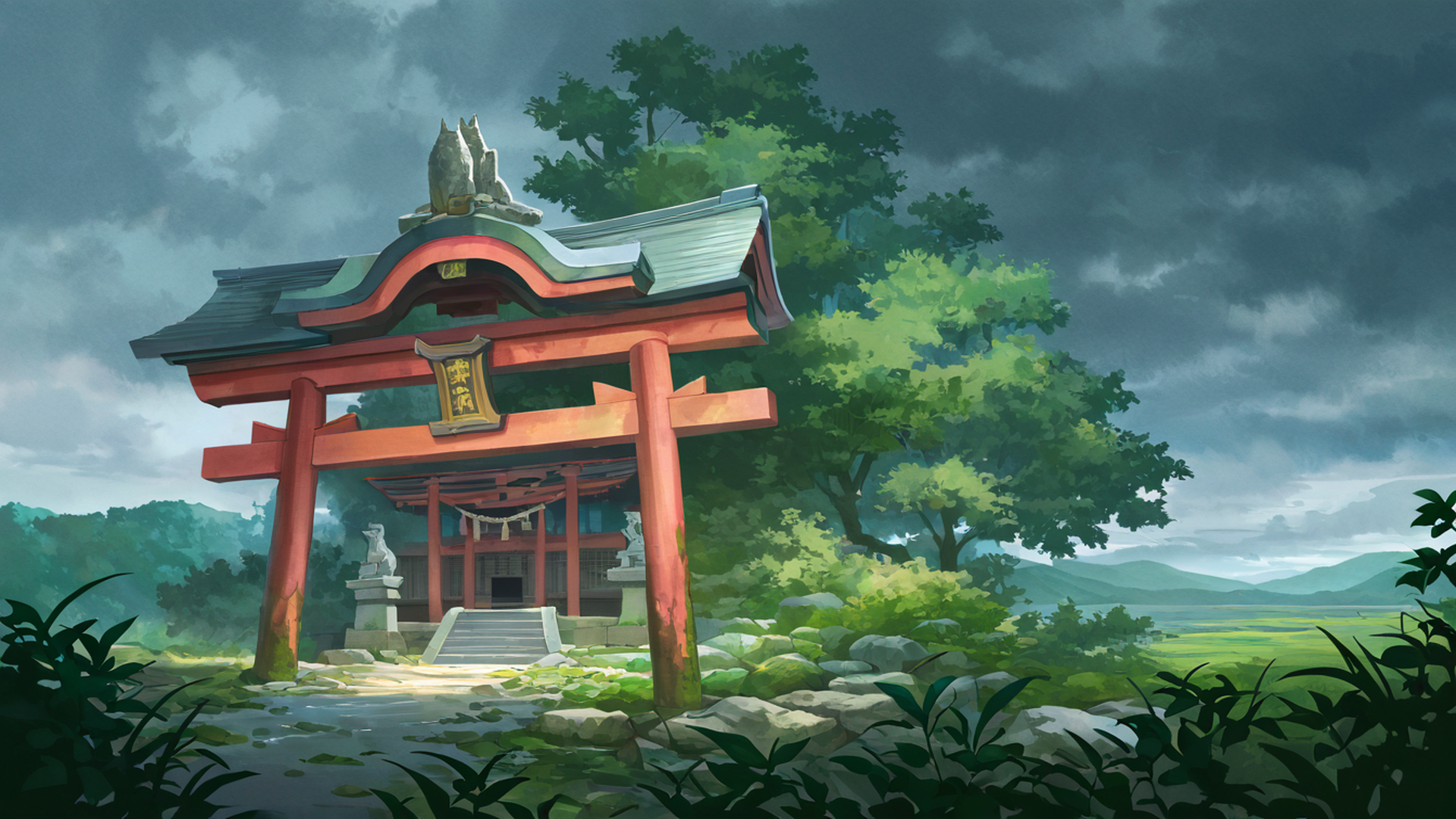 shrine torii lofi wallpaper
