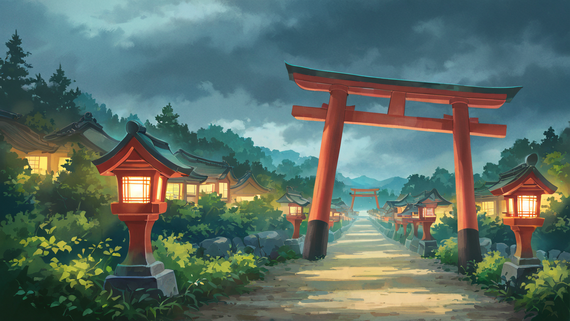 shrine torii lofi wallpaper
