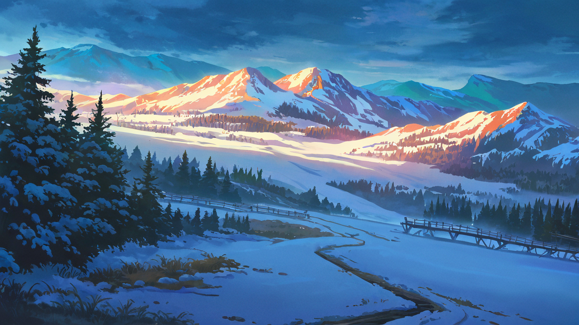 Snowy Mountain Village Snowy Mountain Village 0061266340 lofi anime wallpaper free download