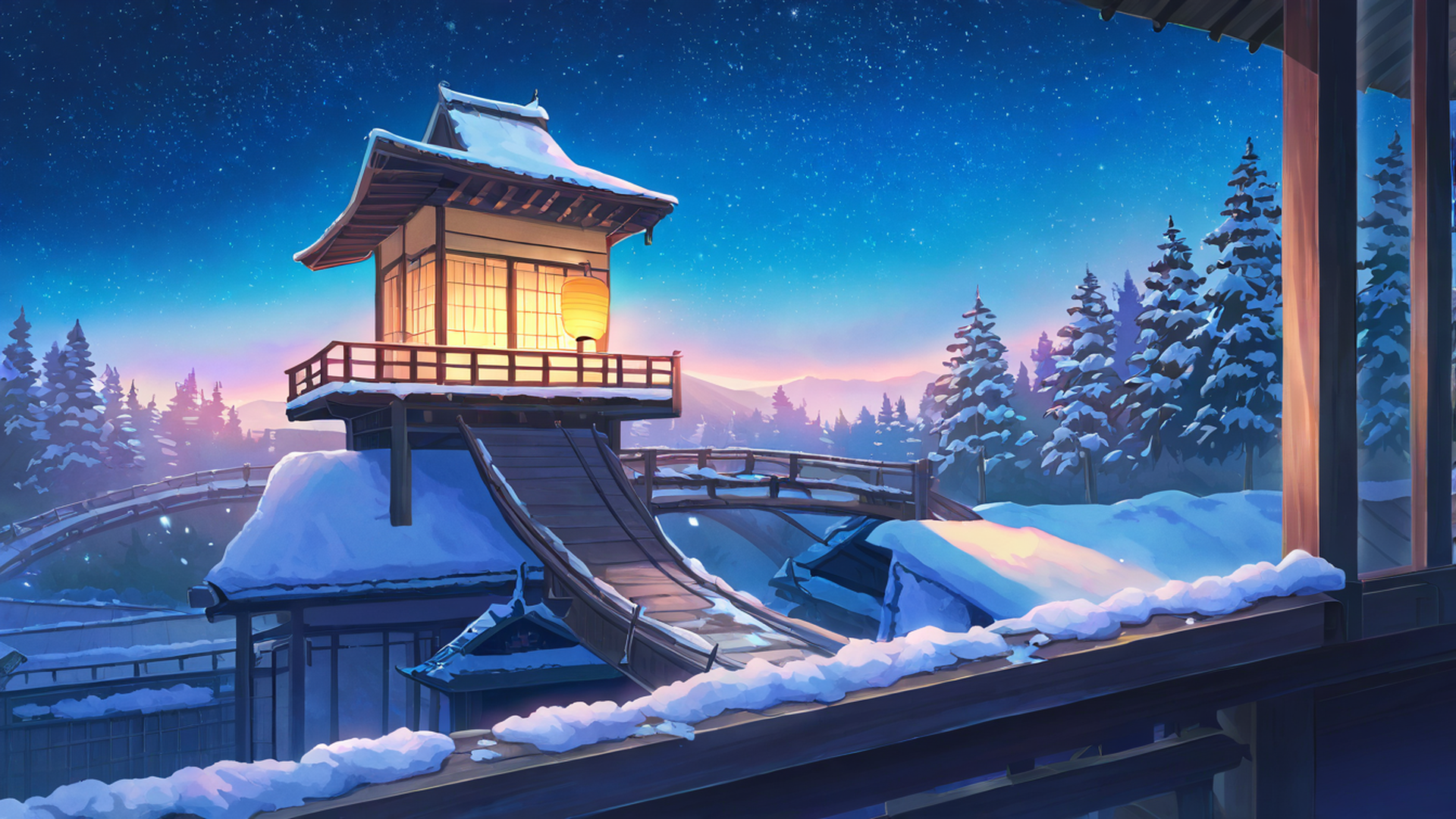 Snowy Mountain Village Snowy Mountain Village 0107086161 lofi anime wallpaper free download