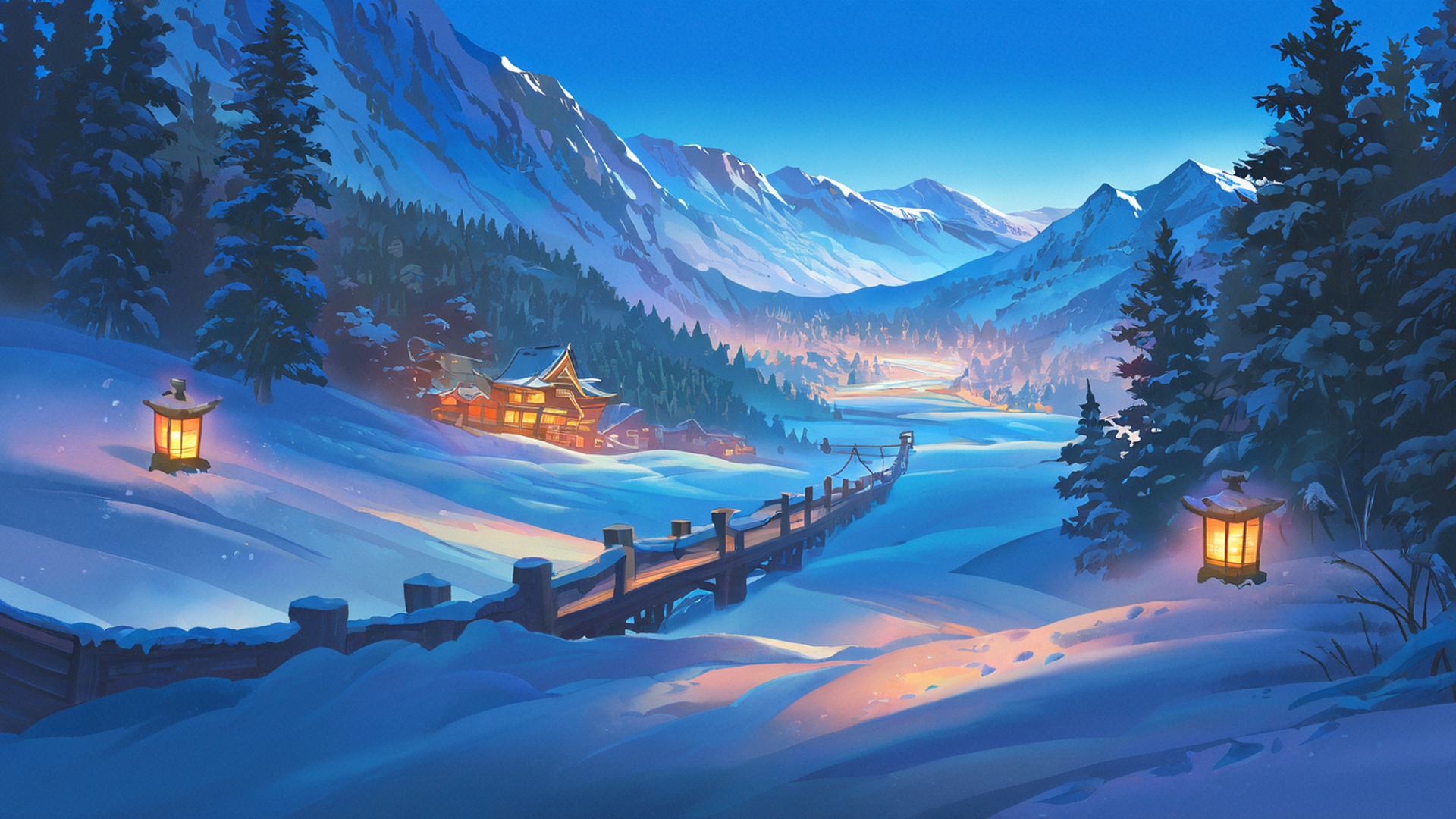 Snowy Mountain Village Snowy Mountain Village 0261408305 lofi anime wallpaper free download