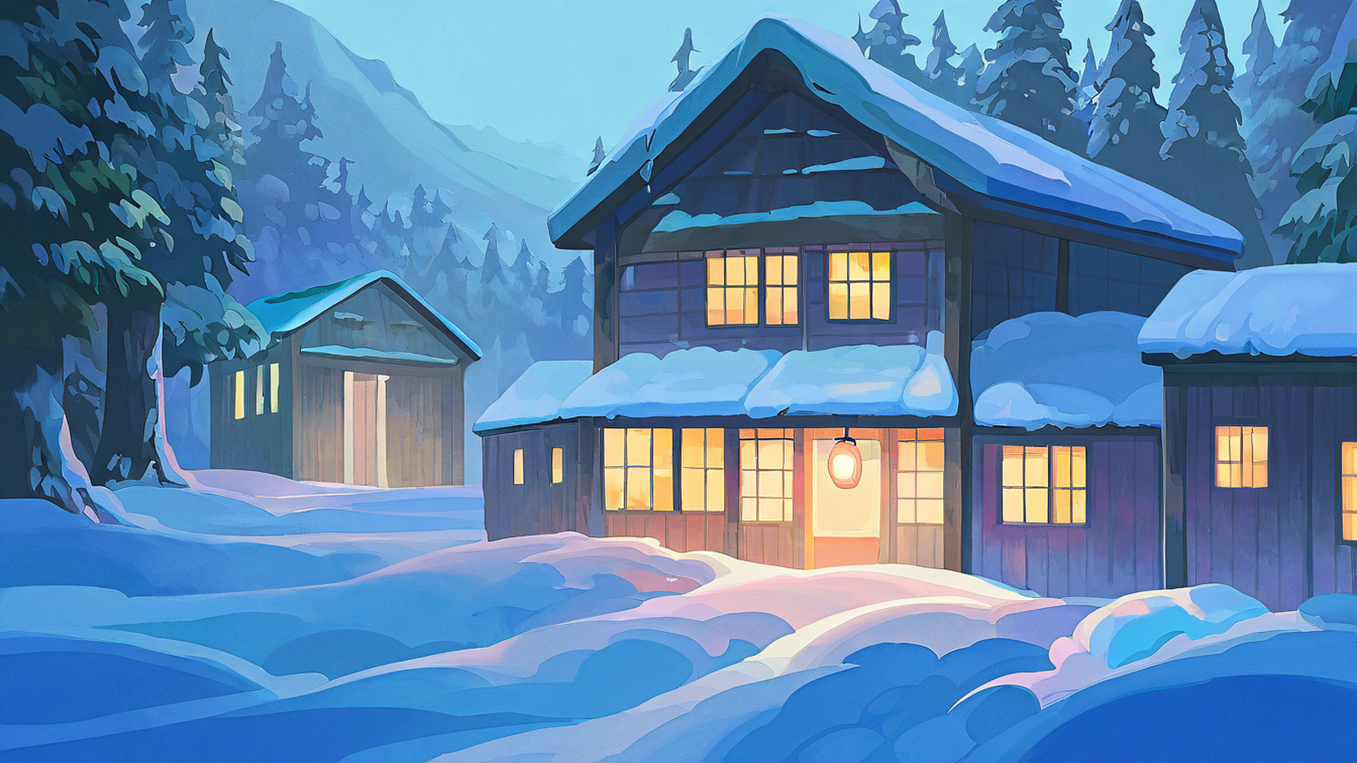 Snowy Mountain Village Snowy Mountain Village 0267555085 lofi anime wallpaper free download