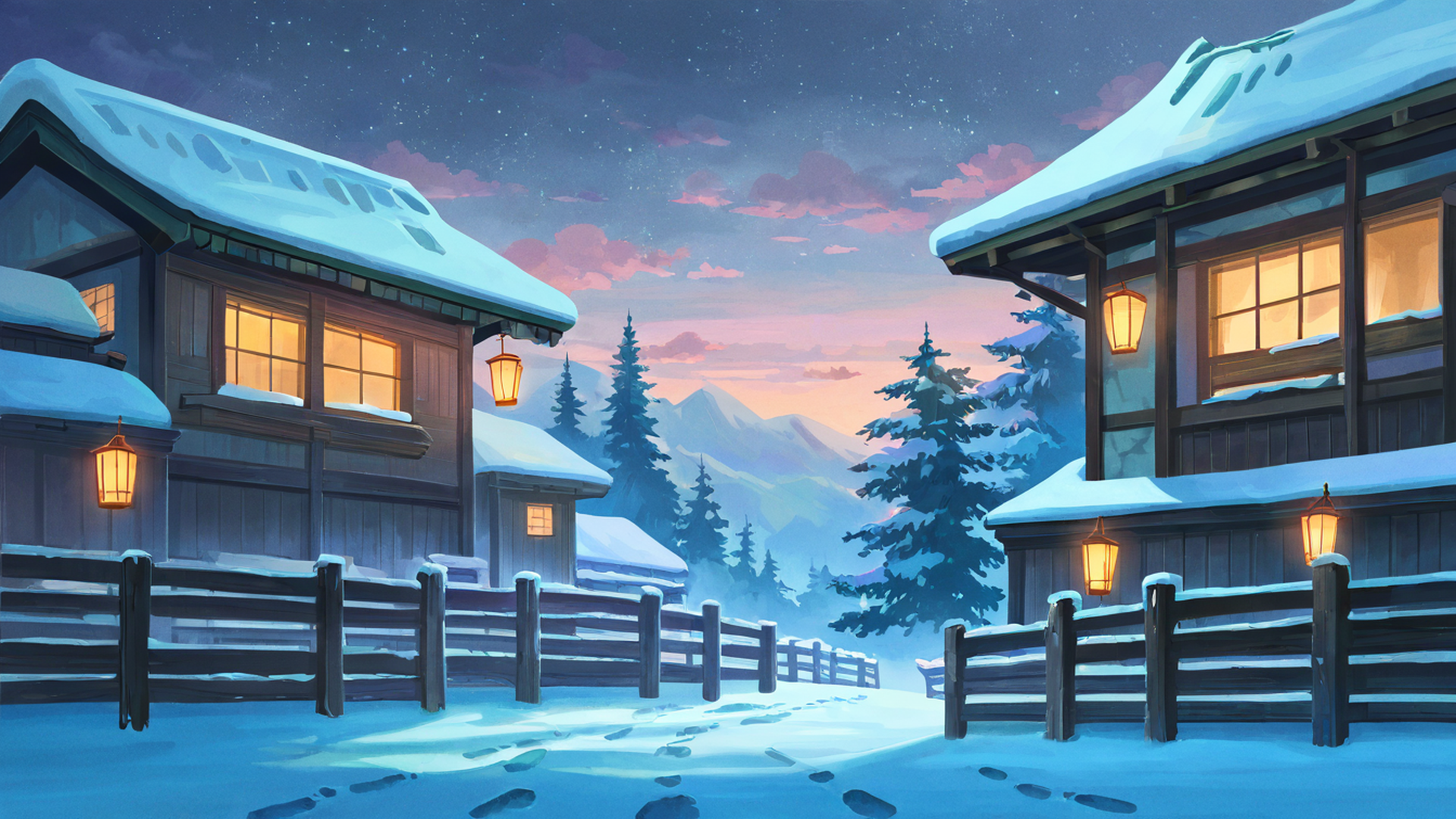 Snowy Mountain Village Snowy Mountain Village 0455024109 lofi anime wallpaper free download