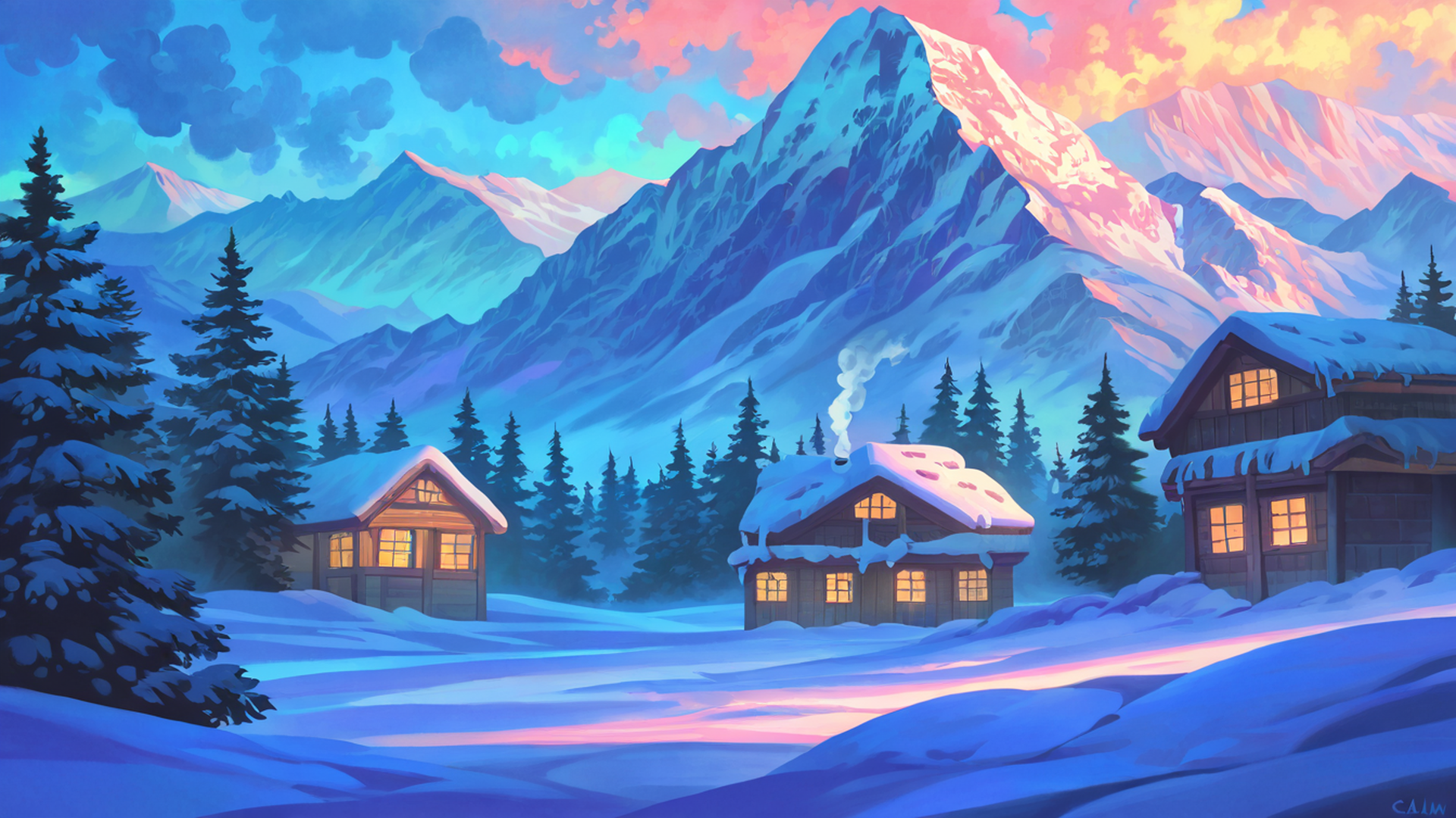Snowy Mountain Village Snowy Mountain Village 0470156674 lofi anime wallpaper free download