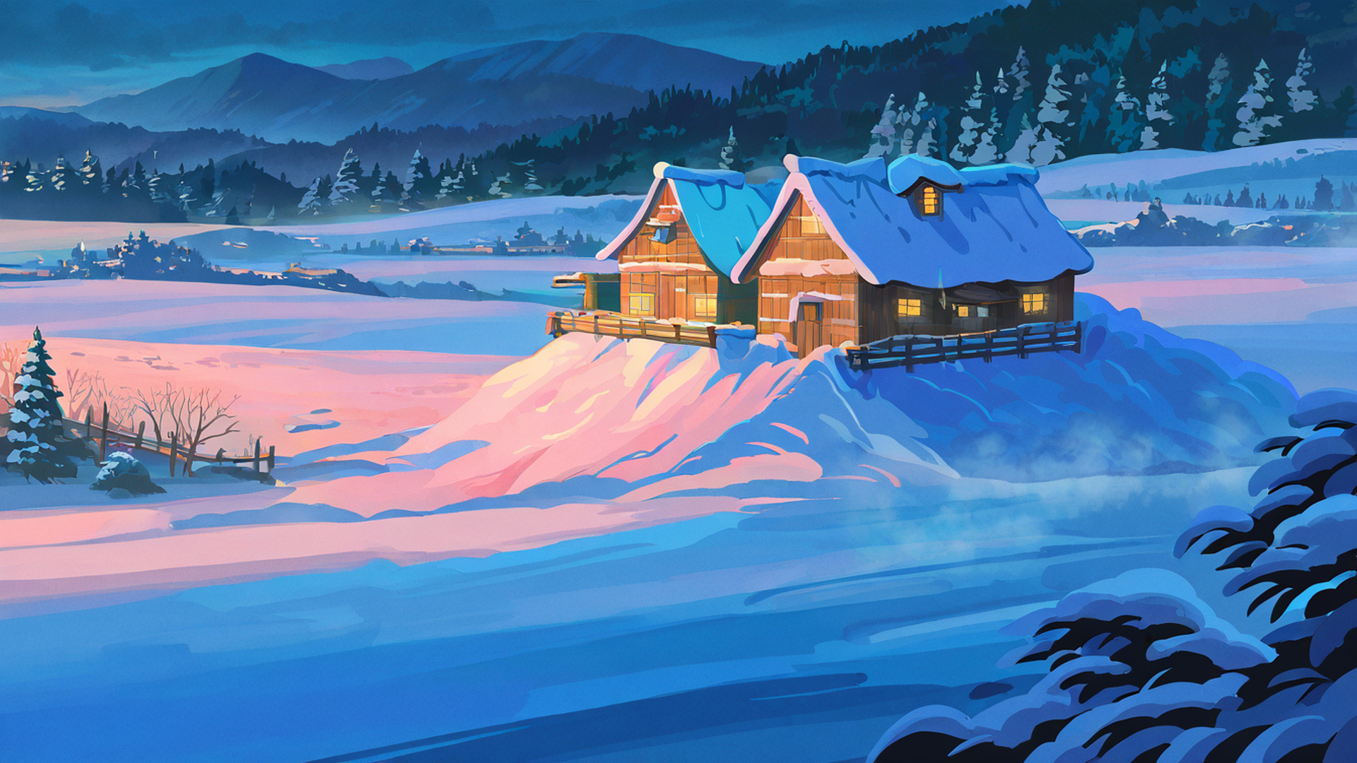 Snowy Mountain Village Snowy Mountain Village 0530173832 lofi anime wallpaper free download