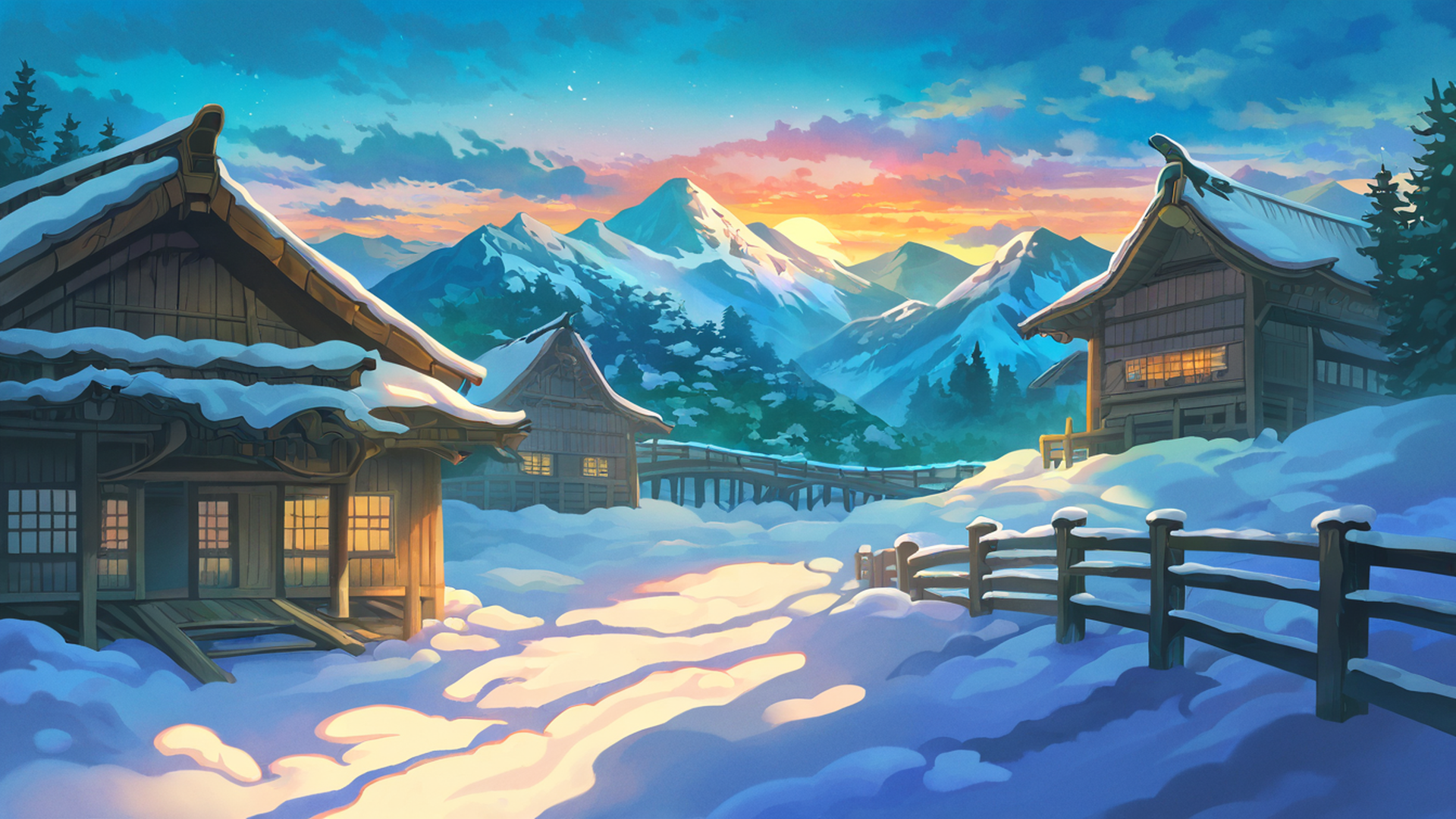 Snowy Mountain Village Snowy Mountain Village 0652420844 lofi anime wallpaper free download