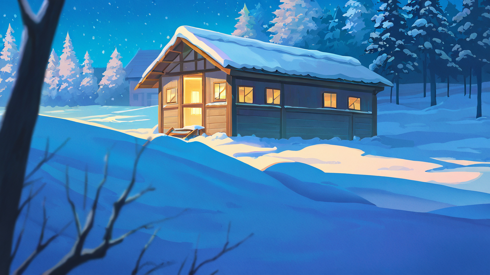 Snowy Mountain Village Snowy Mountain Village 0675542600 lofi anime wallpaper free download