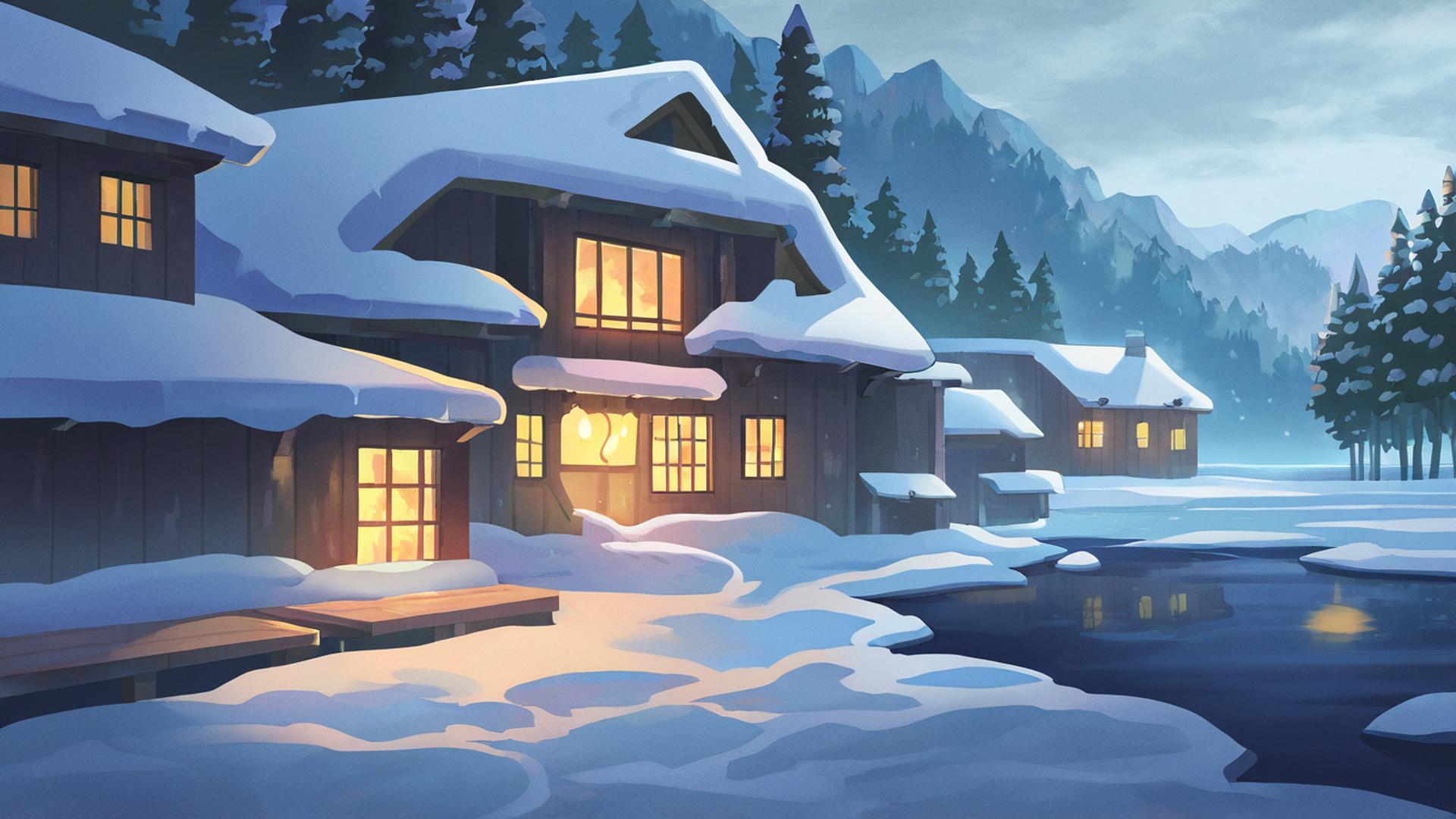 Snowy Mountain Village Snowy Mountain Village 0721405578 lofi anime wallpaper free download