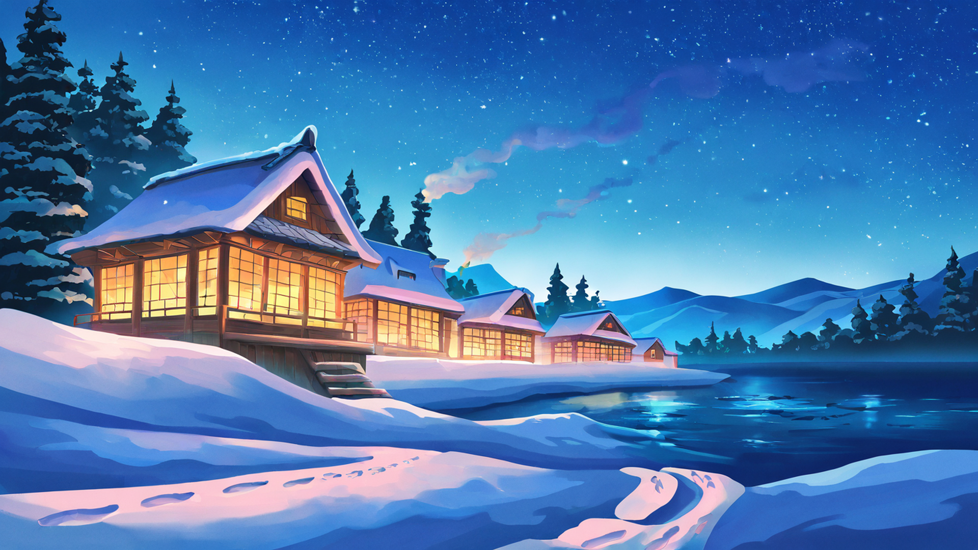Snowy Mountain Village Snowy Mountain Village 0822827476 lofi anime wallpaper free download