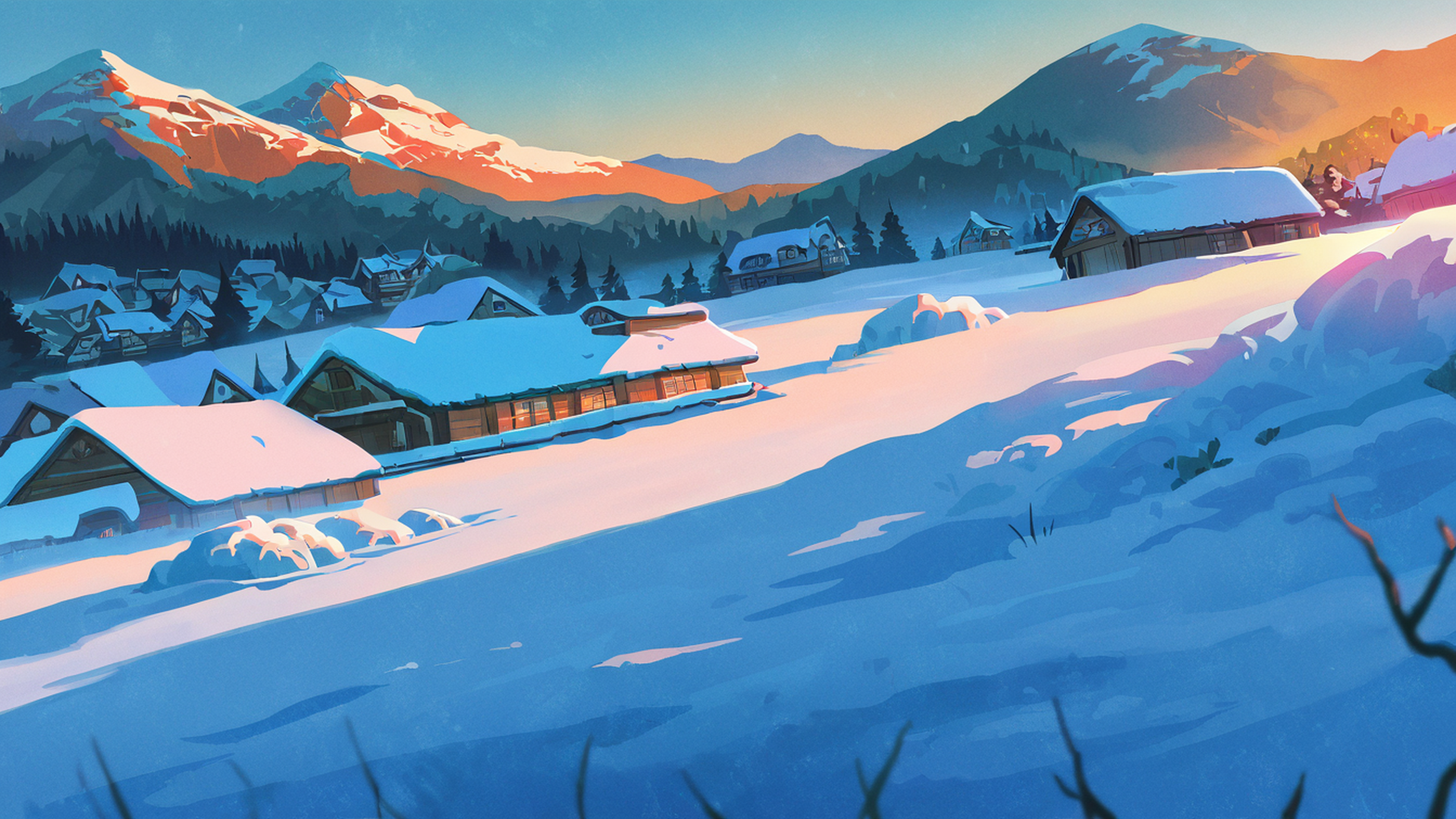 Snowy Mountain Village Snowy Mountain Village 1353723980 lofi anime wallpaper free download