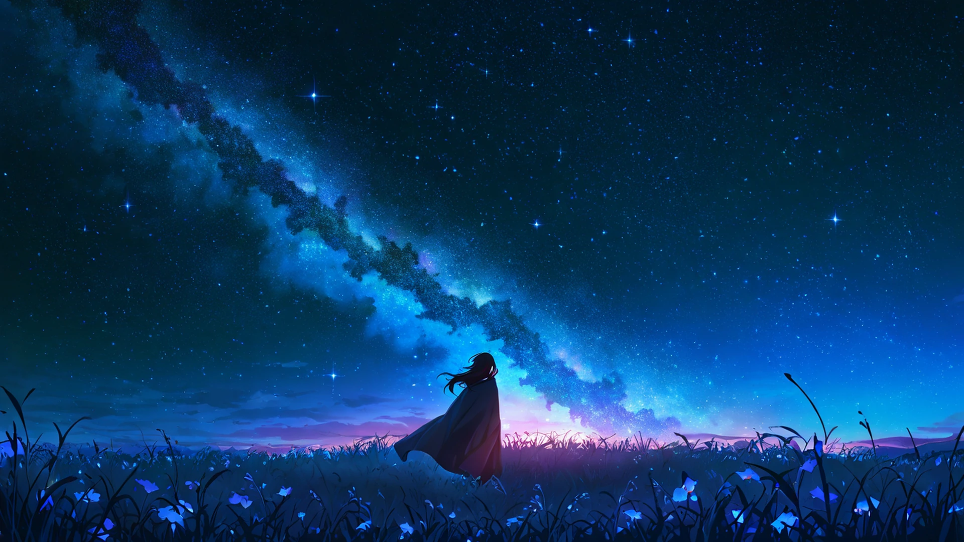 stargazing hilltop lofi wallpaper