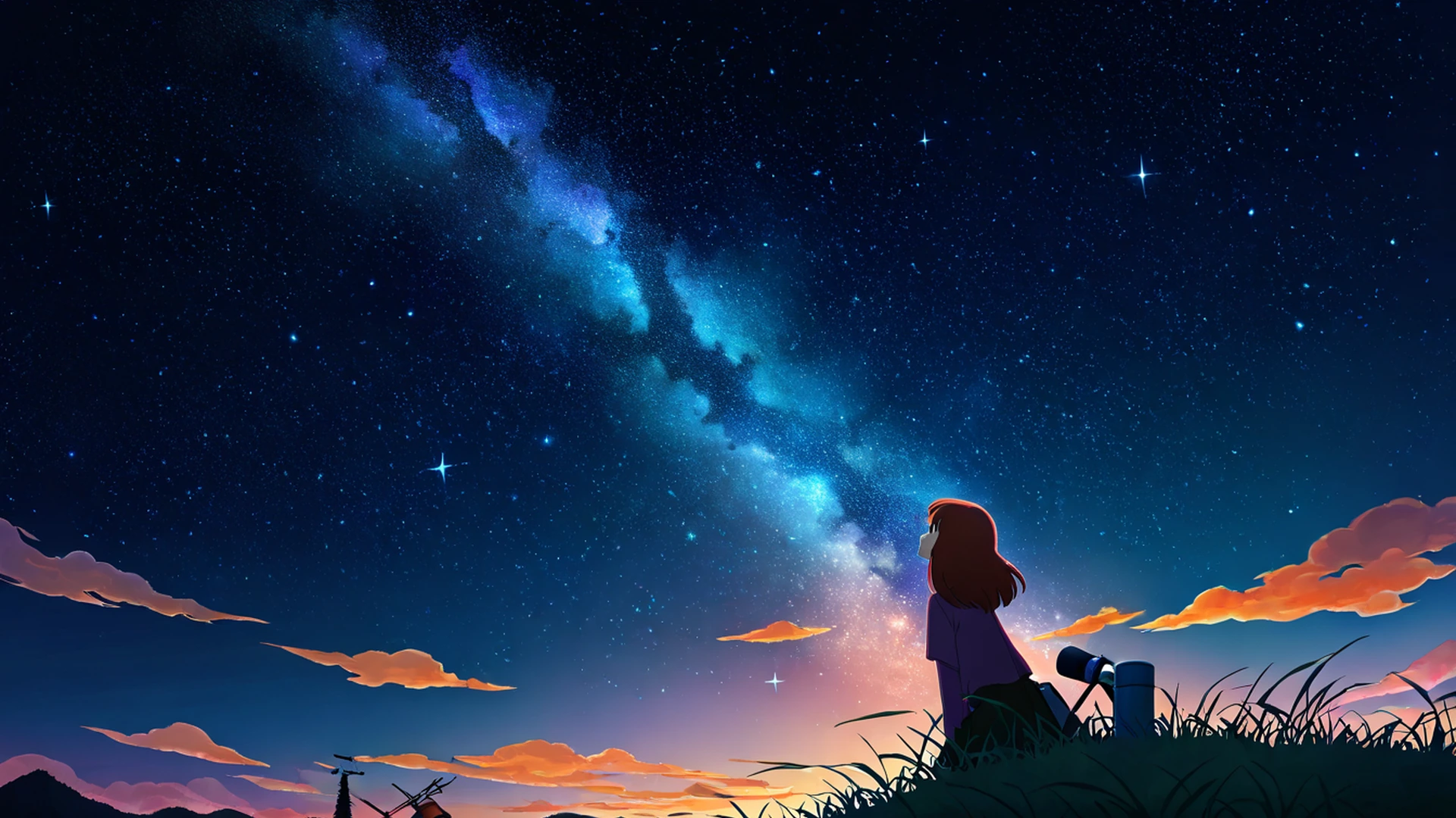 stargazing hilltop lofi wallpaper