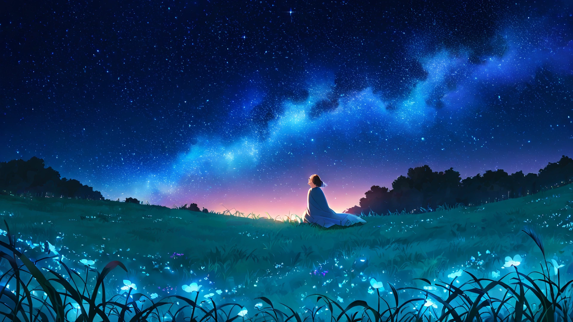 stargazing hilltop lofi wallpaper