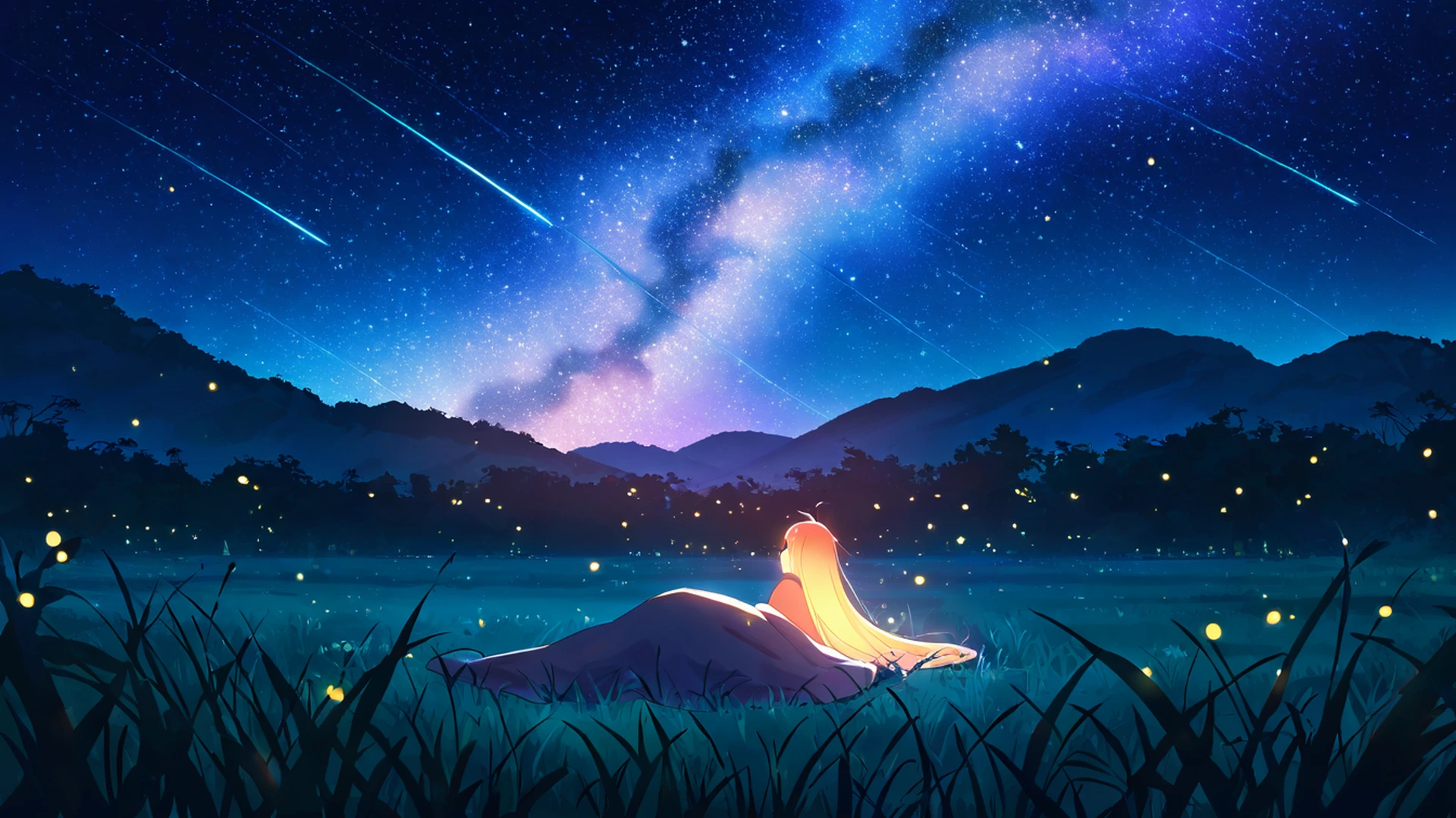 stargazing hilltop lofi wallpaper