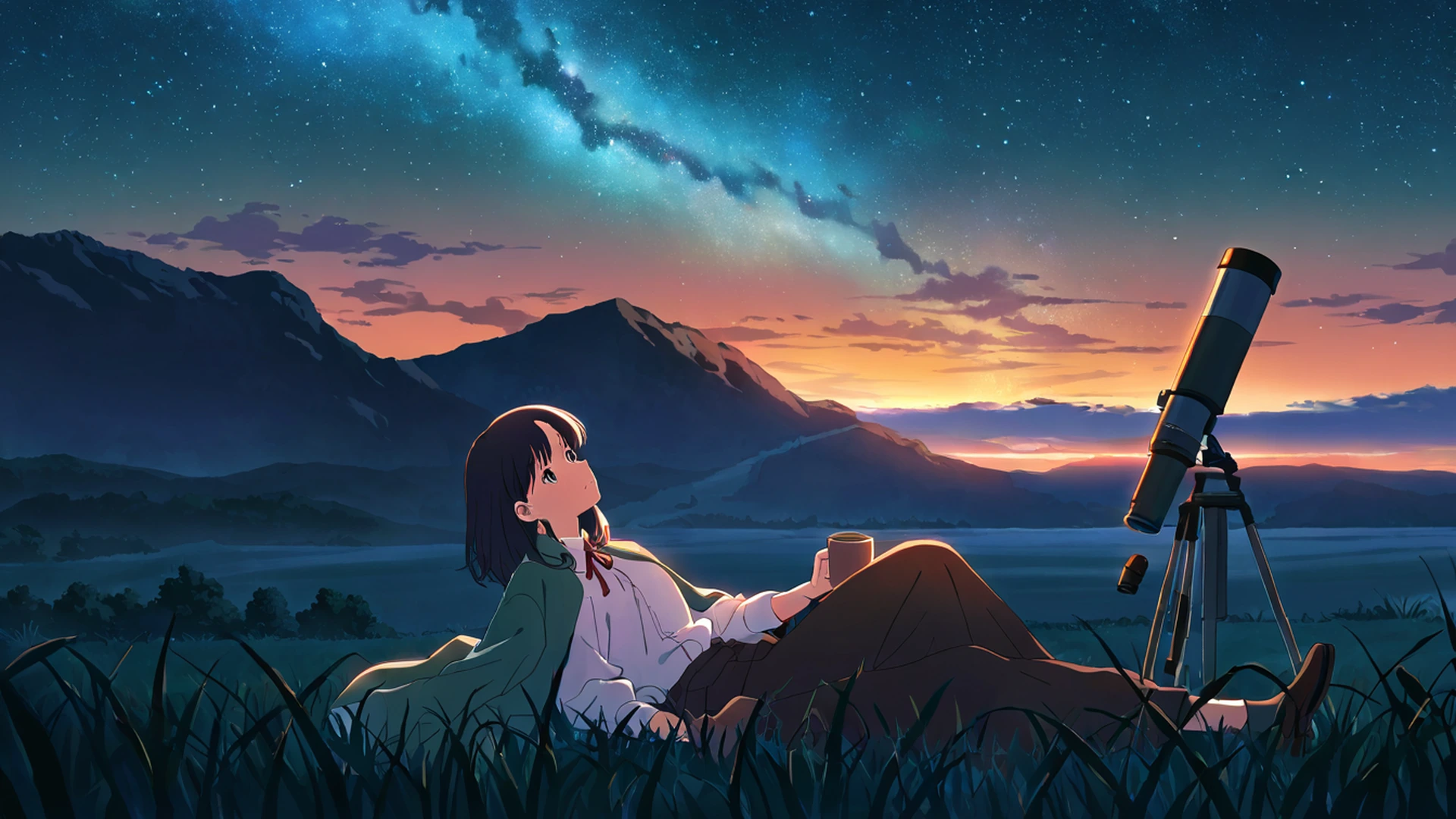 stargazing hilltop lofi wallpaper