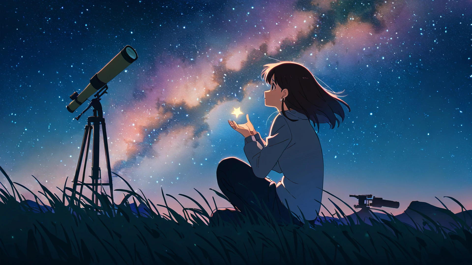 stargazing hilltop lofi wallpaper