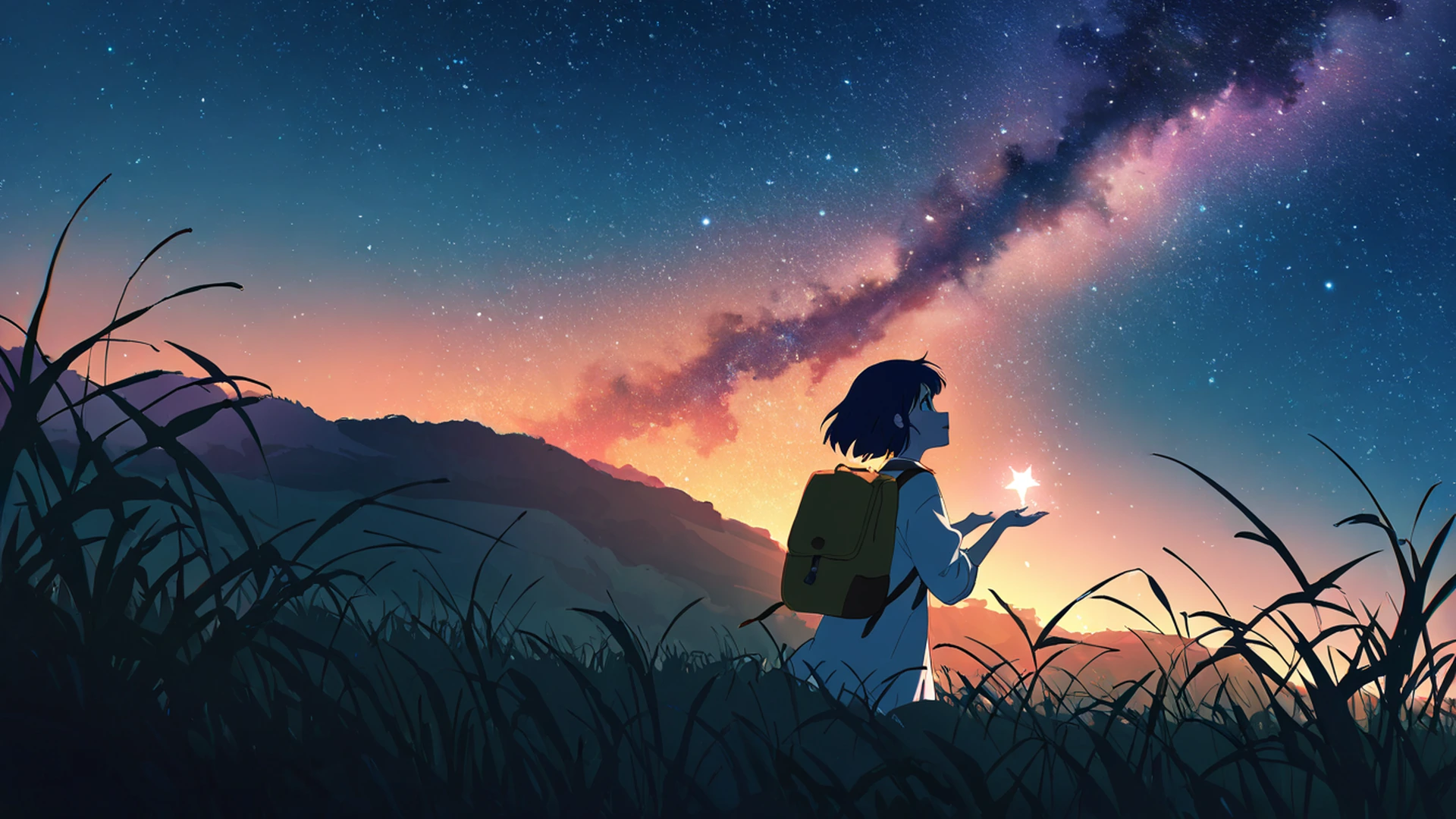 stargazing hilltop lofi wallpaper