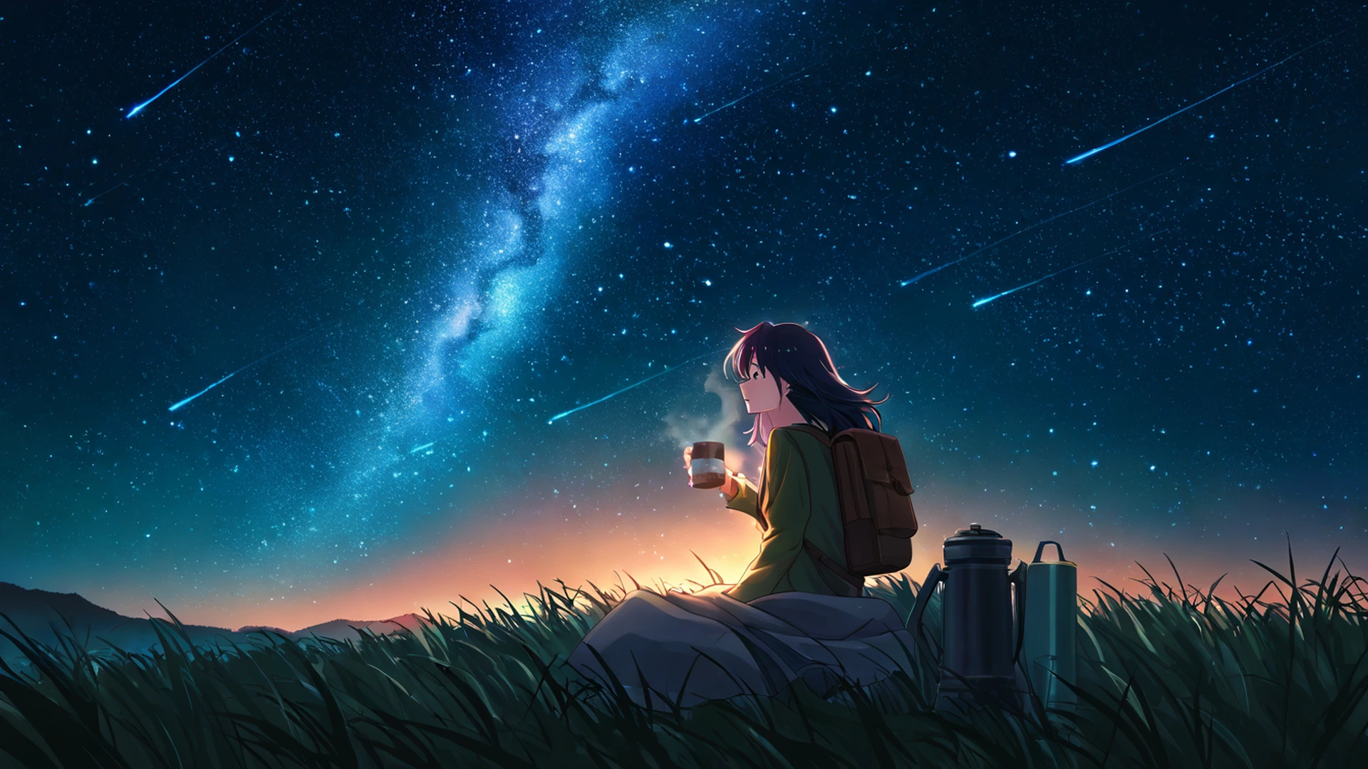 stargazing hilltop lofi wallpaper
