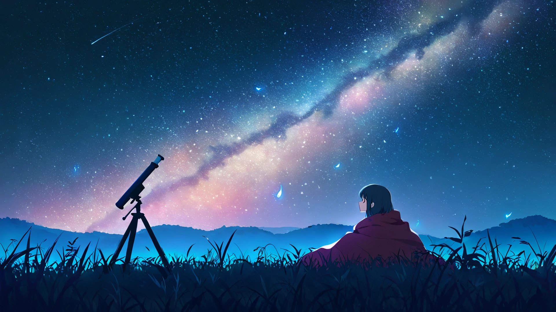 stargazing hilltop lofi wallpaper