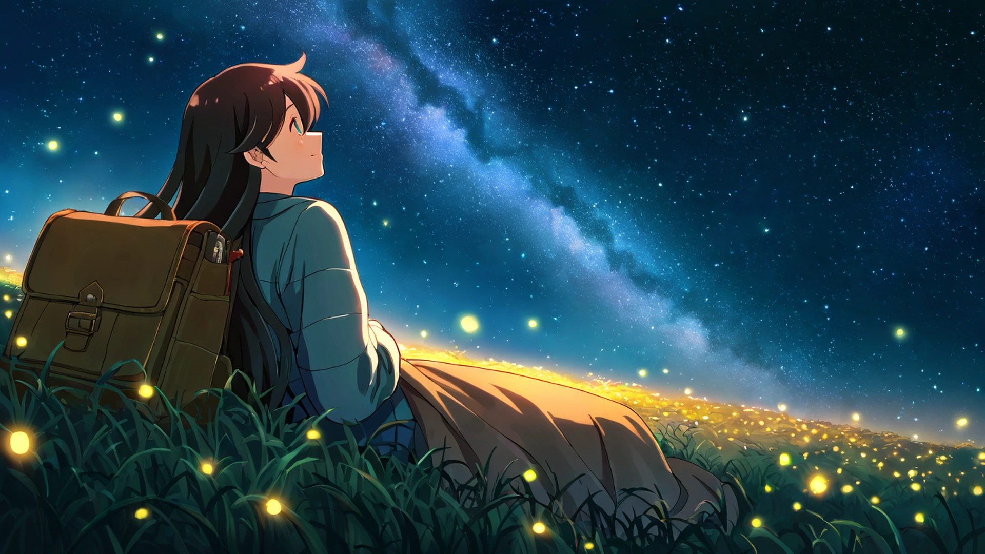 stargazing hilltop lofi wallpaper