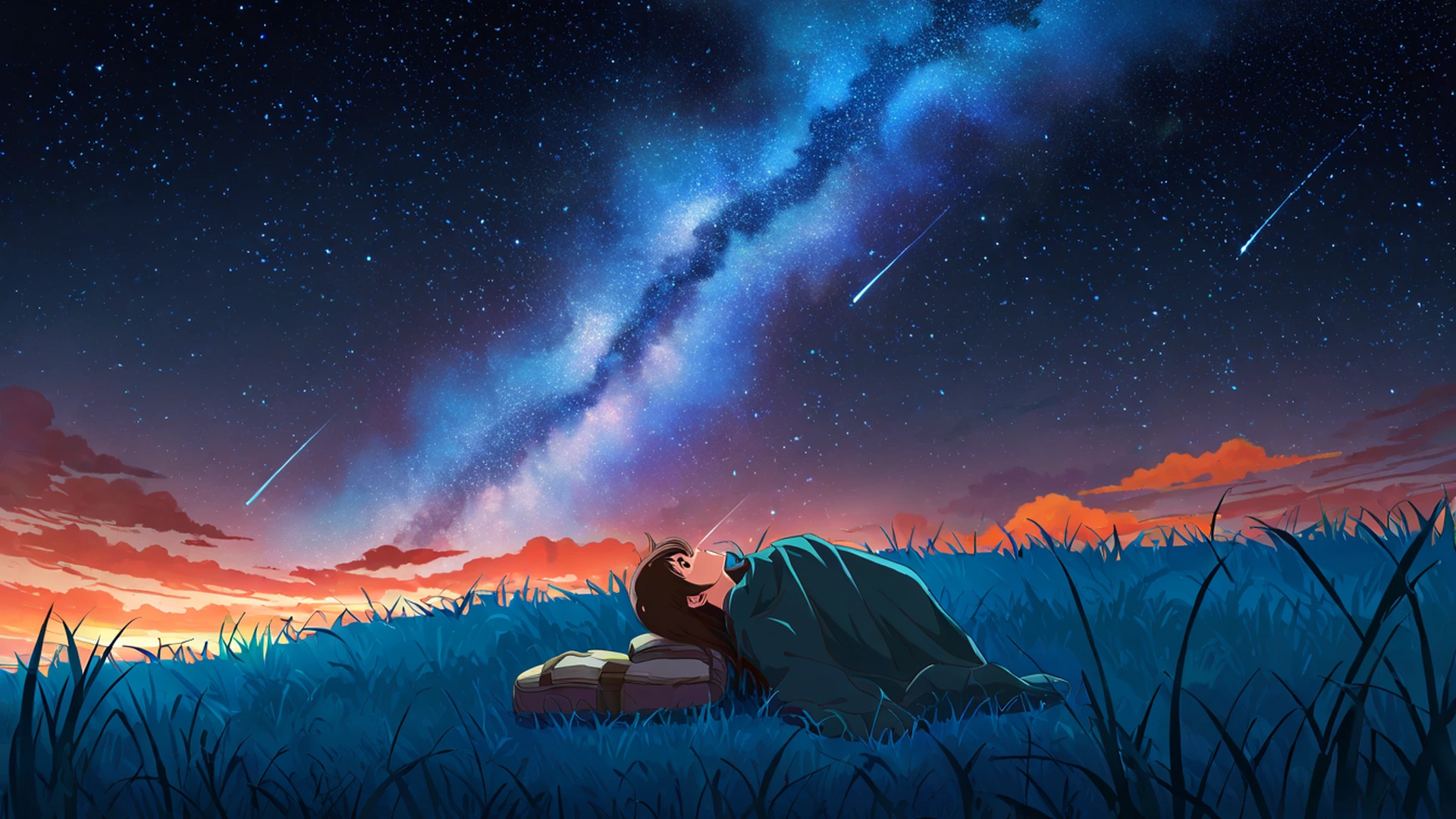 stargazing hilltop lofi wallpaper