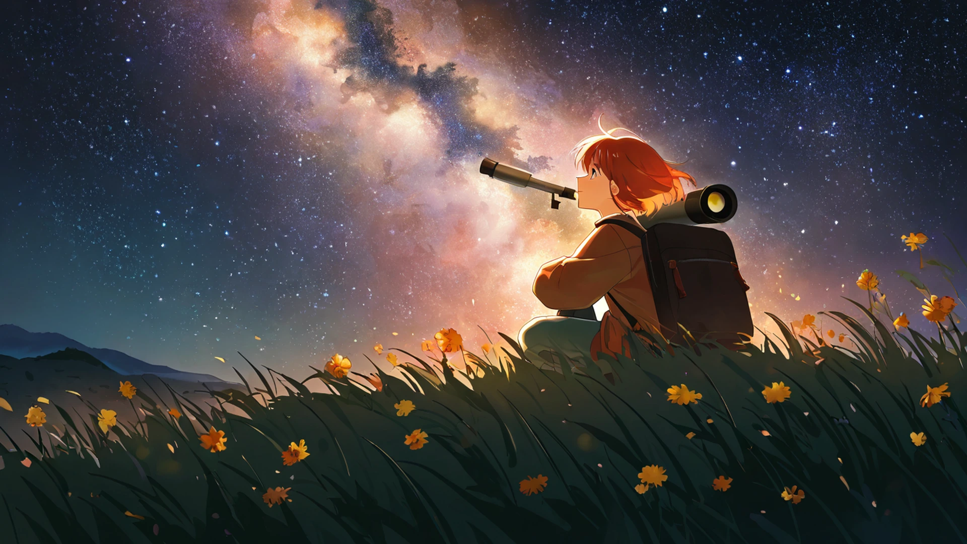 stargazing hilltop lofi wallpaper