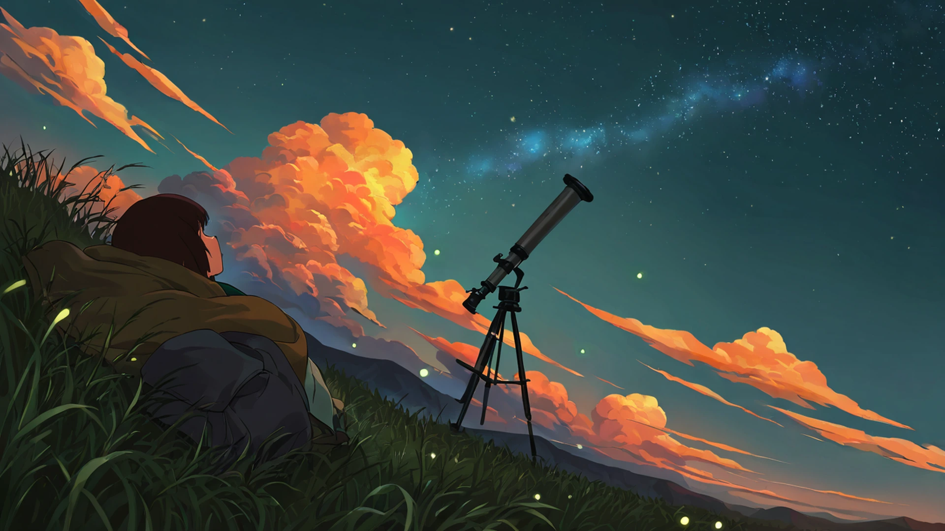 stargazing hilltop lofi wallpaper