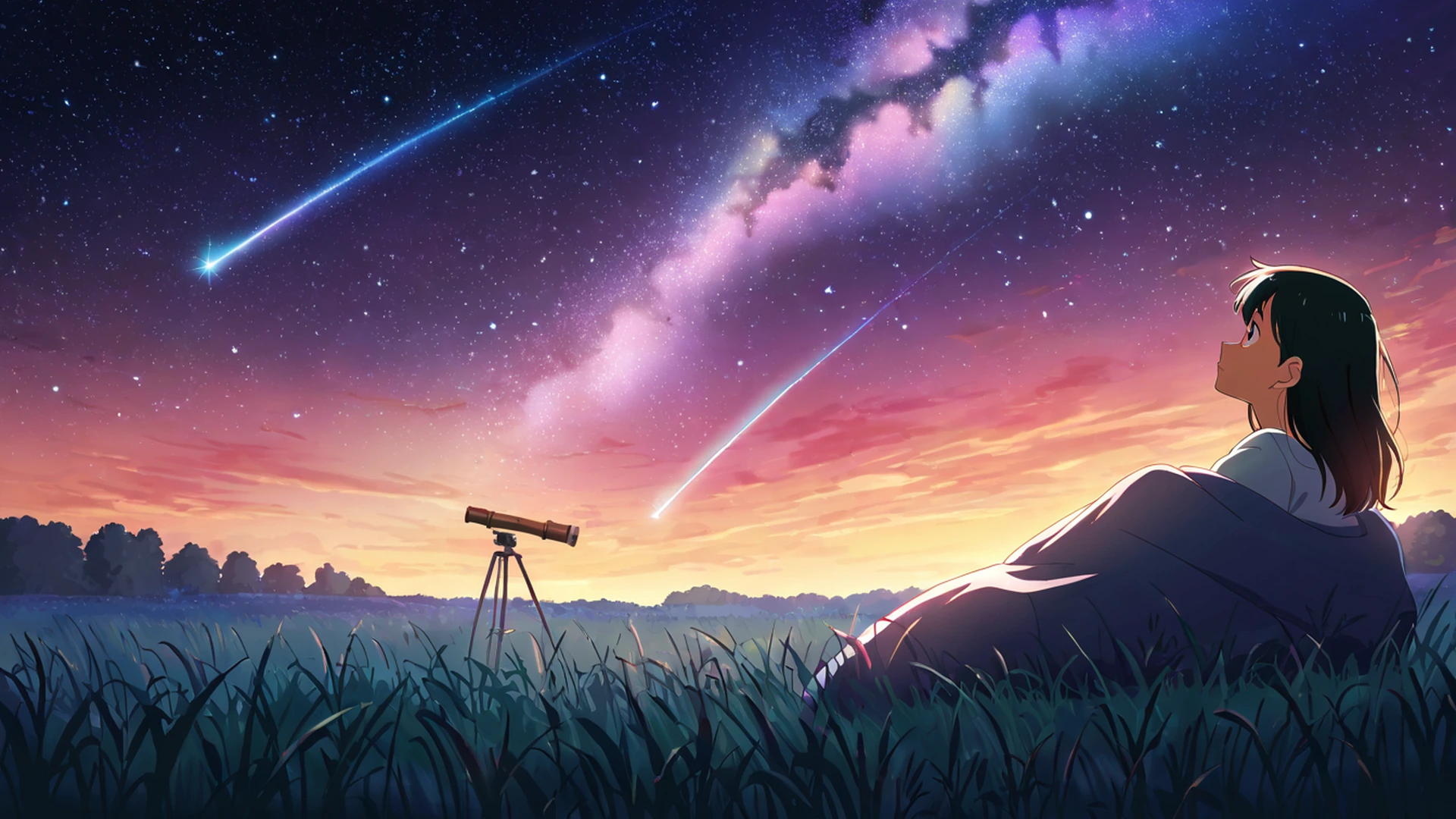 stargazing hilltop lofi wallpaper