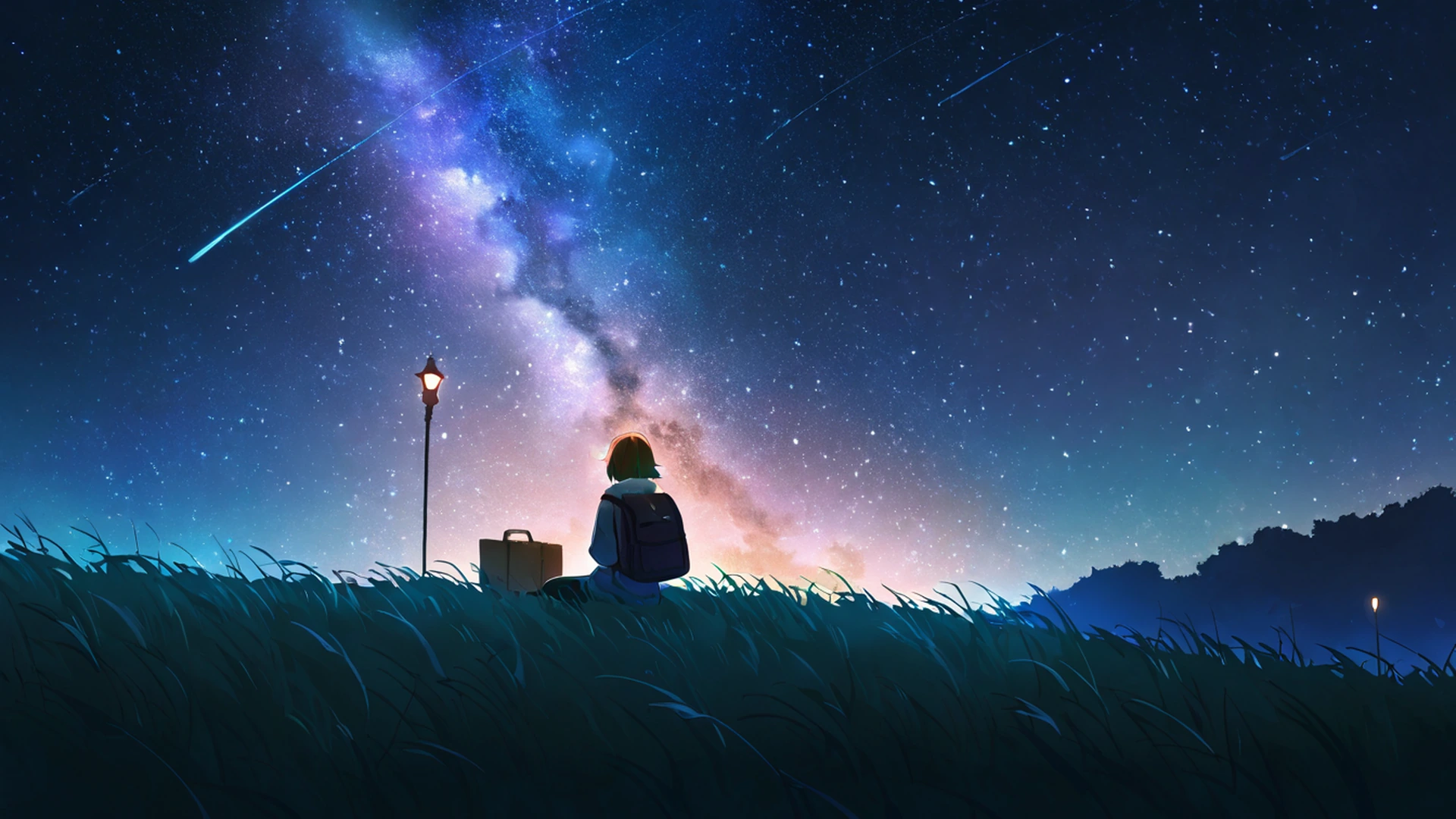 stargazing hilltop lofi wallpaper