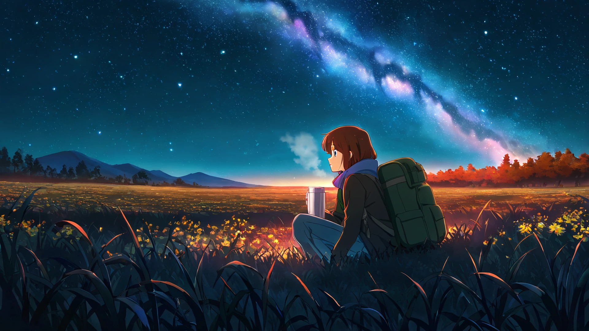 stargazing hilltop lofi wallpaper