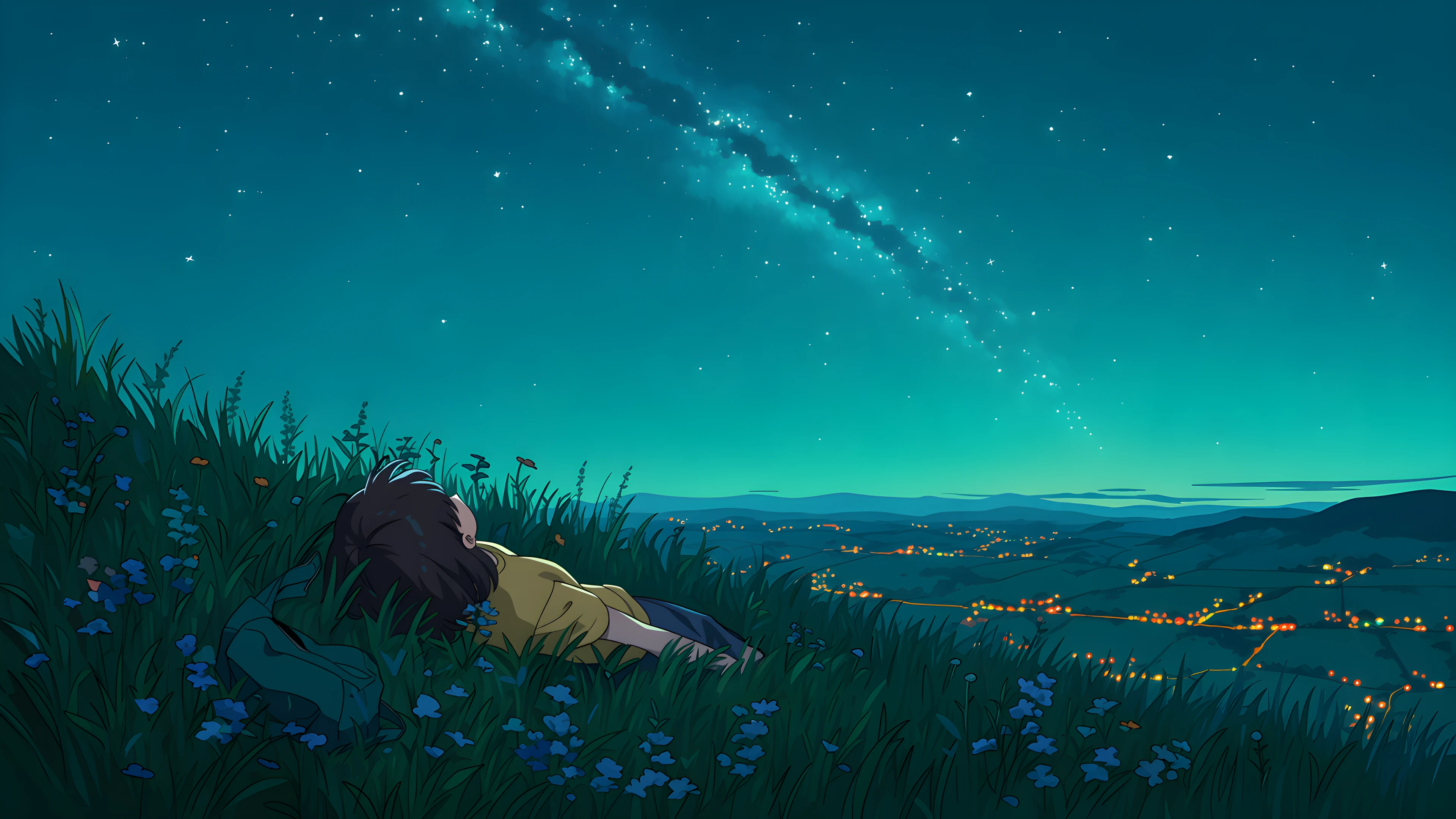Stargazing Hilltop variant — Japanese aesthetic lofi wallpaper HD 4K Ultrawide