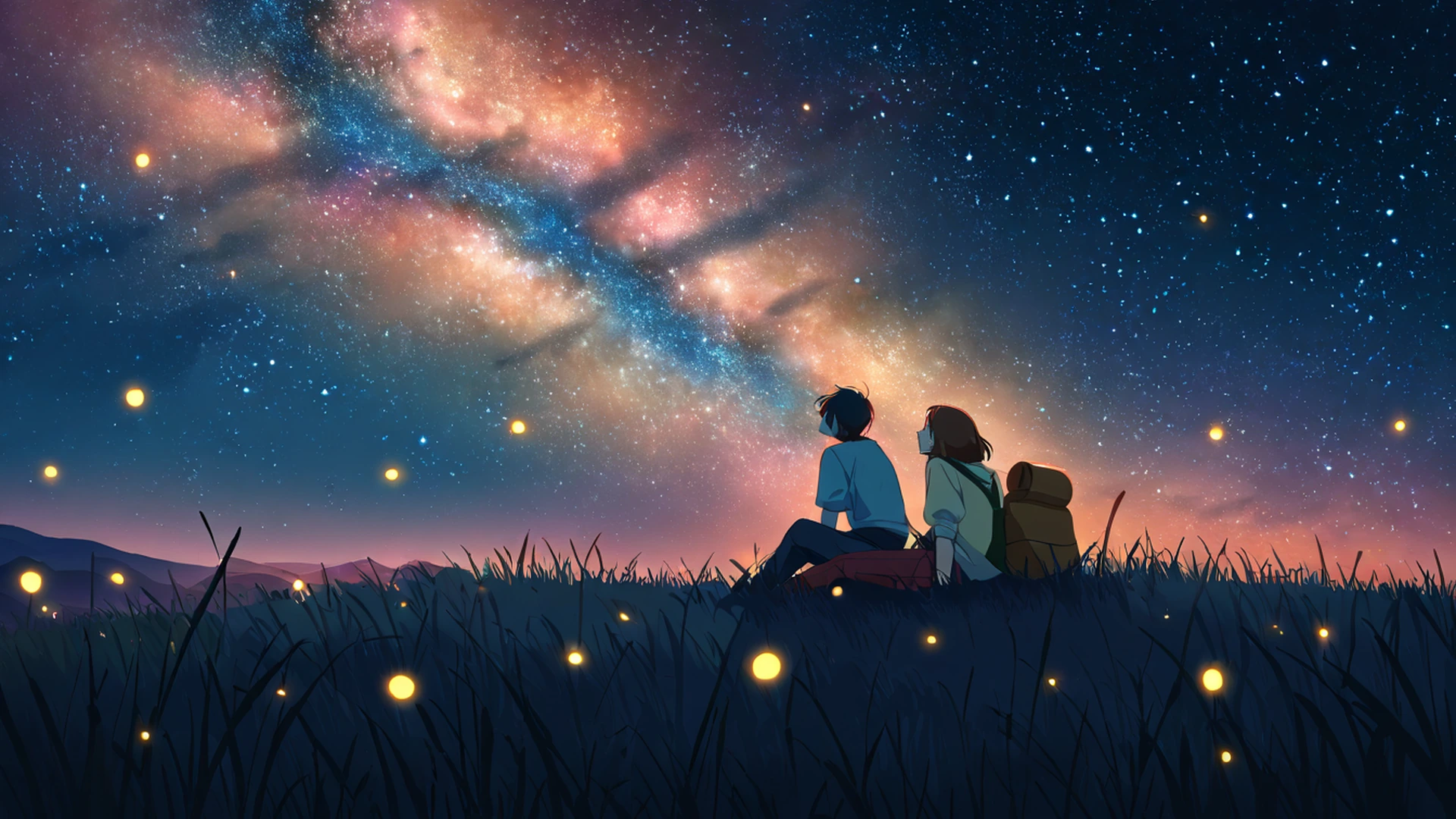 stargazing hilltop lofi wallpaper